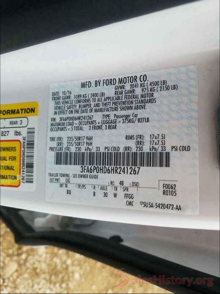 3FA6P0HD6HR241267 2017 FORD FUSION