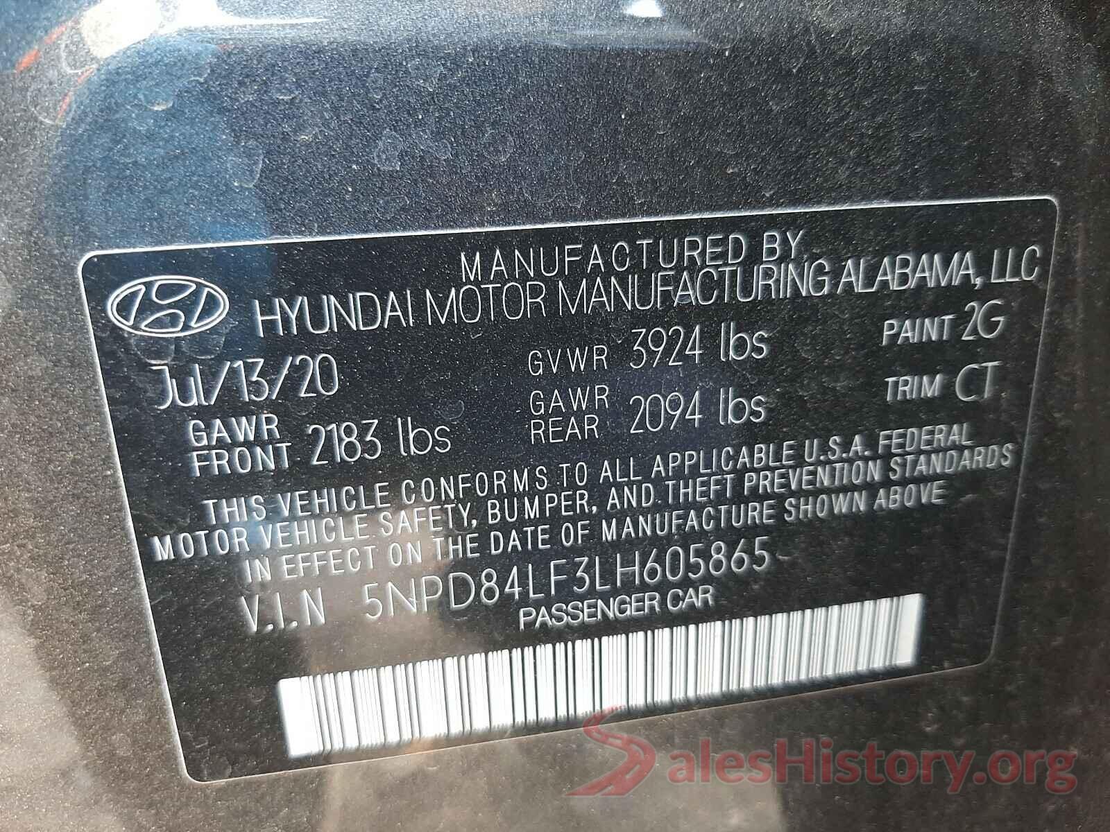 5NPD84LF3LH605865 2020 HYUNDAI ELANTRA