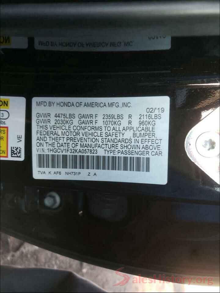 1HGCV1F32KA057823 2019 HONDA ACCORD