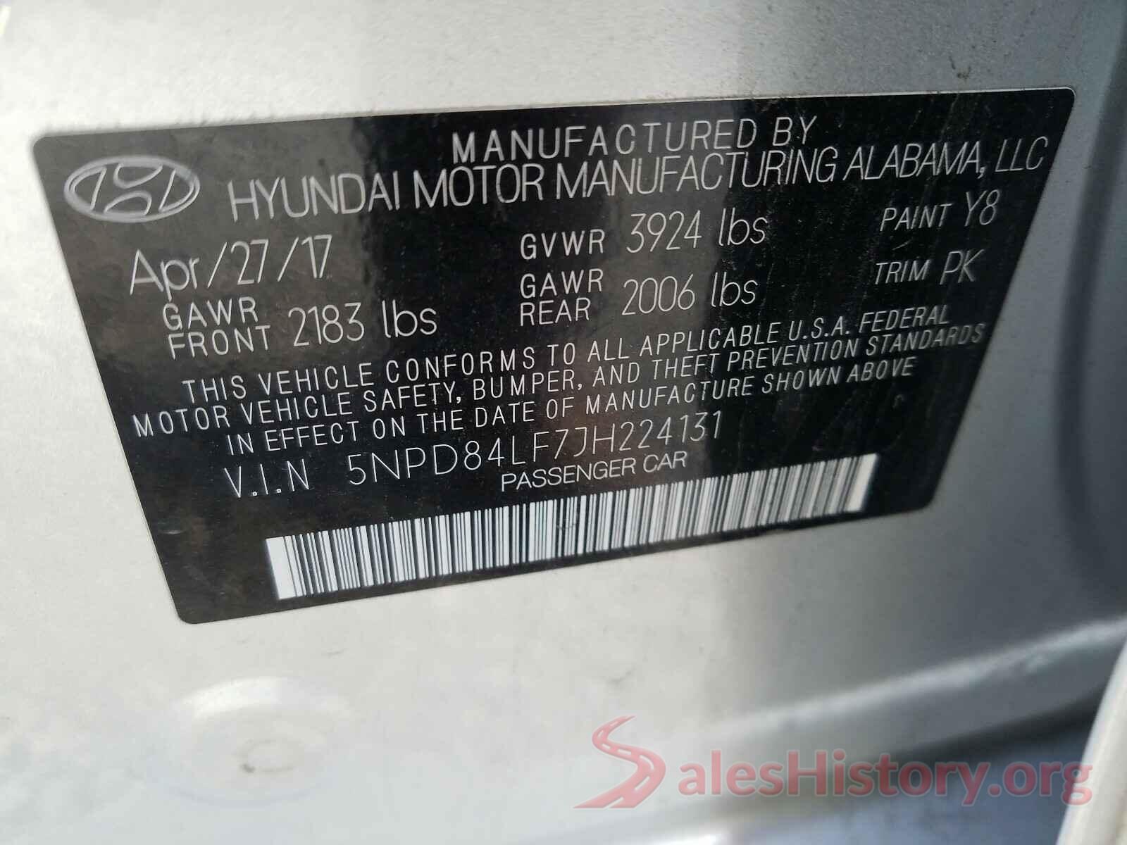 5NPD84LF7JH224131 2018 HYUNDAI ELANTRA