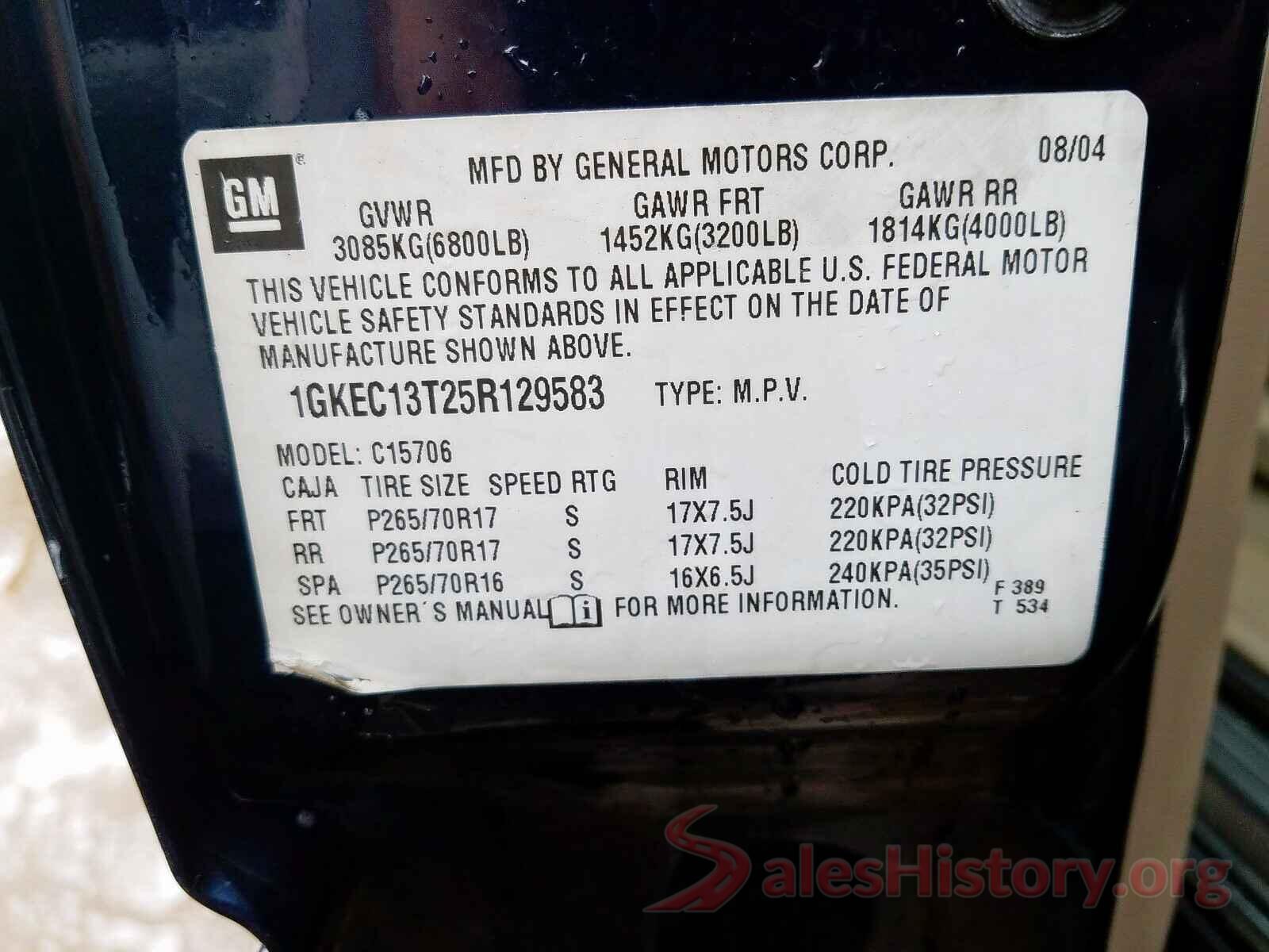 19XFC1F31GE214991 2005 GMC YUKON