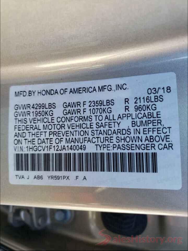 1HGCV1F12JA140049 2018 HONDA ACCORD