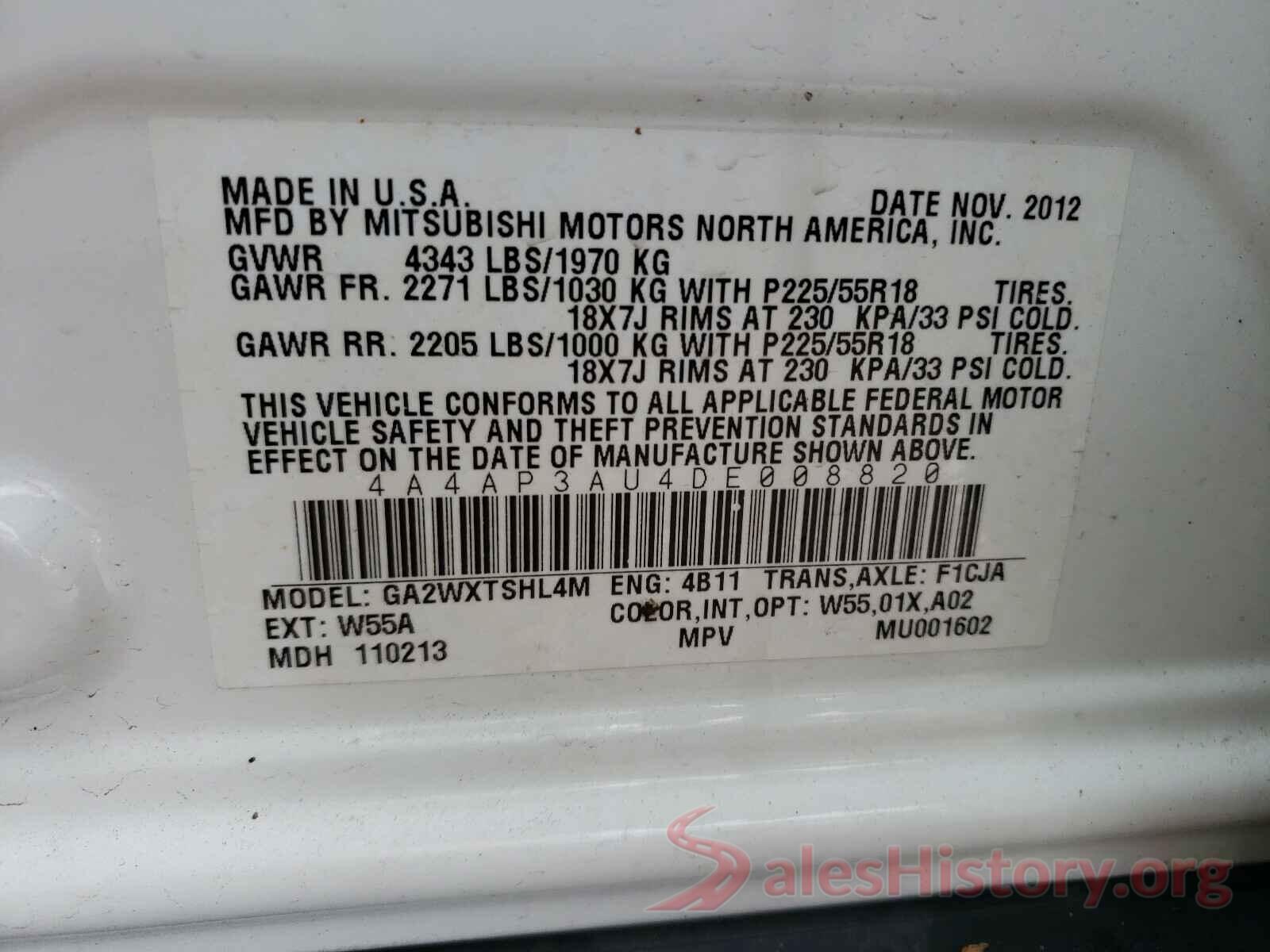 5N1AT2MT6JC845748 2013 MITSUBISHI OUTLANDER