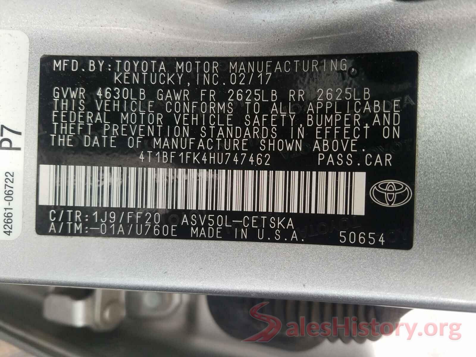 4T1BF1FK4HU747462 2017 TOYOTA CAMRY