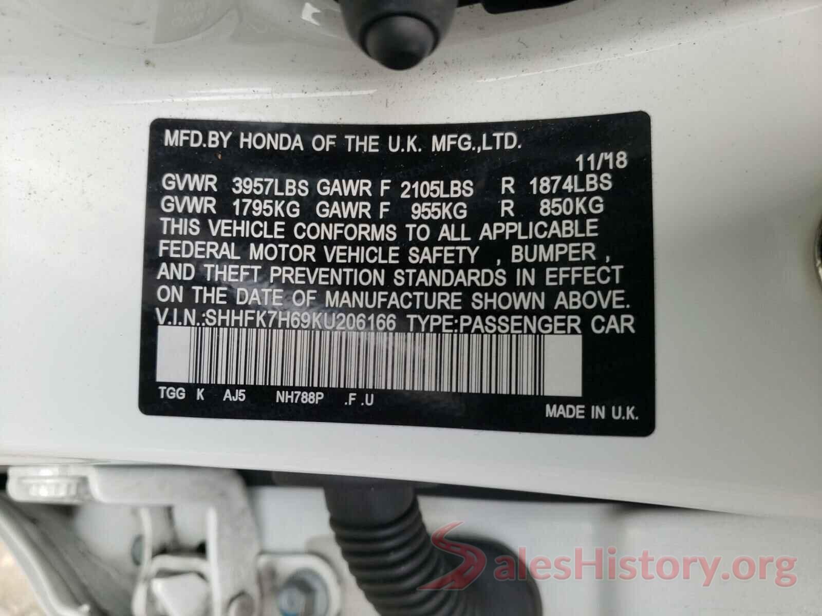 SHHFK7H69KU206166 2019 HONDA CIVIC