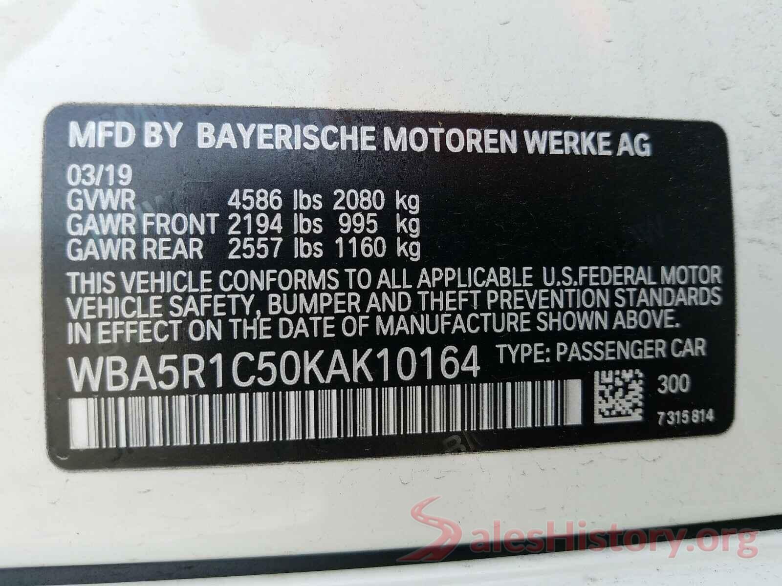 WBA5R1C50KAK10164 2019 BMW 3 SERIES