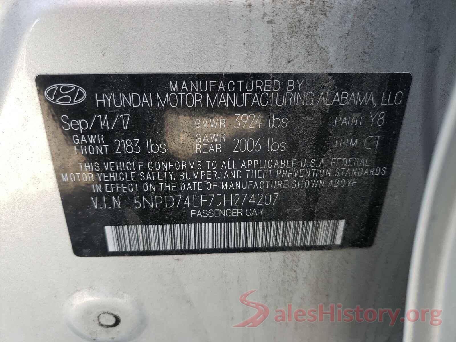 5NPD74LF7JH274207 2018 HYUNDAI ELANTRA