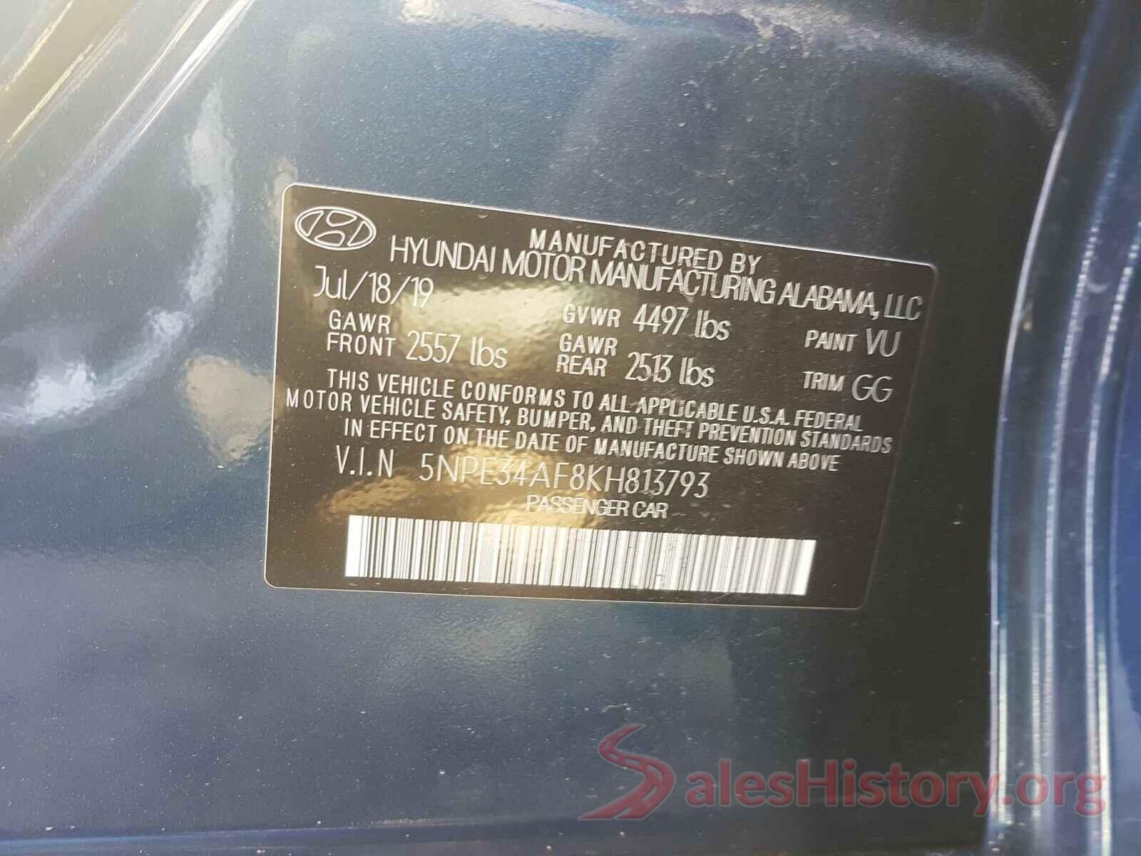 5NPE34AF8KH813793 2019 HYUNDAI SONATA