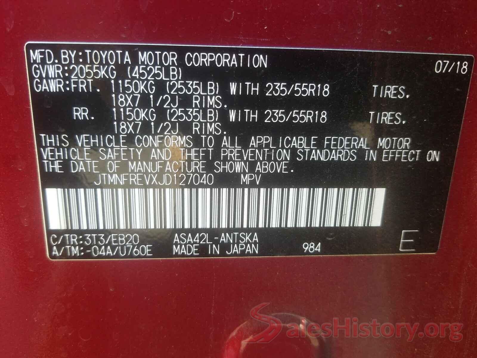 JTMNFREVXJD127040 2018 TOYOTA RAV4