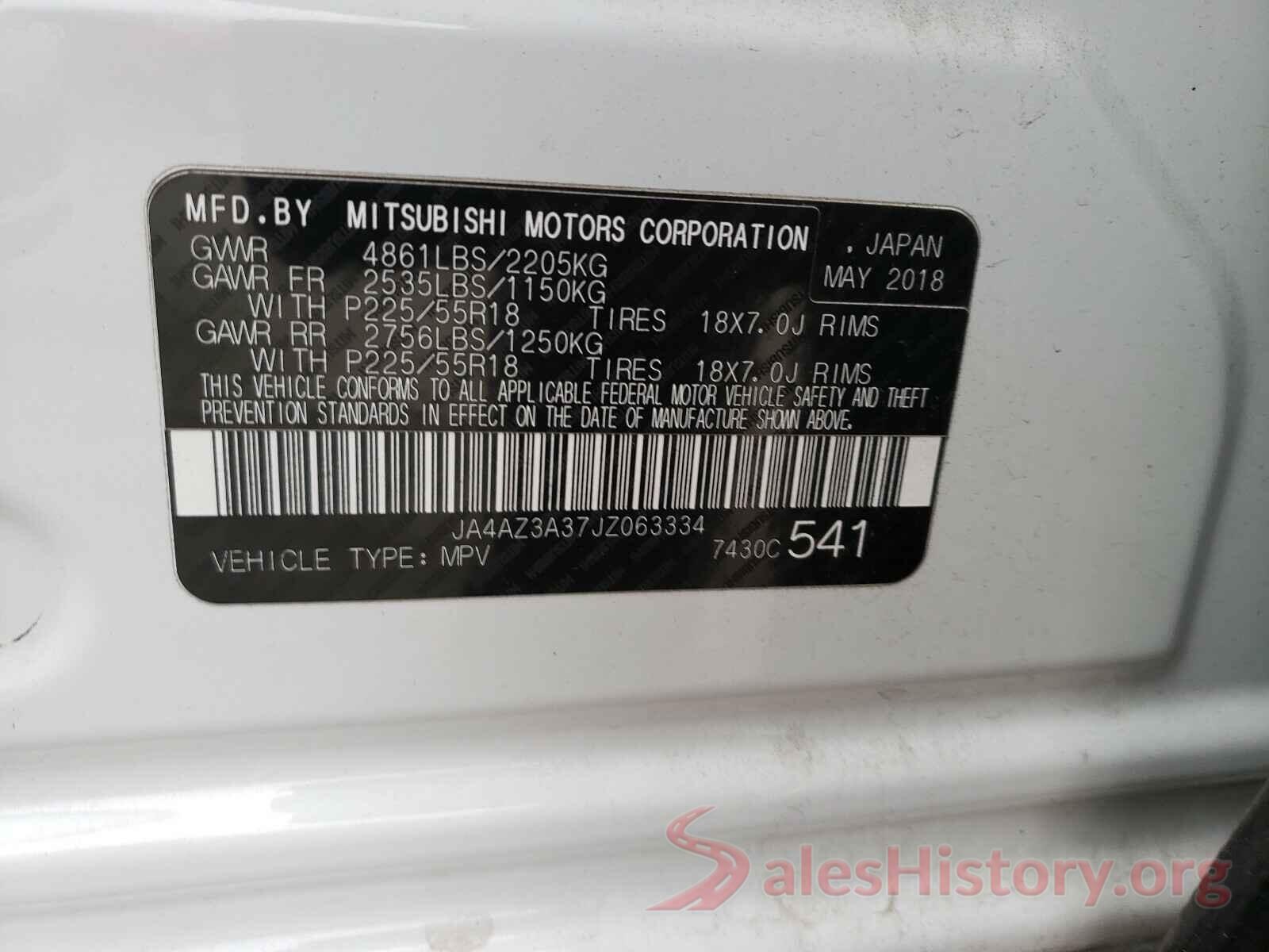 JA4AZ3A37JZ063334 2018 MITSUBISHI OUTLANDER