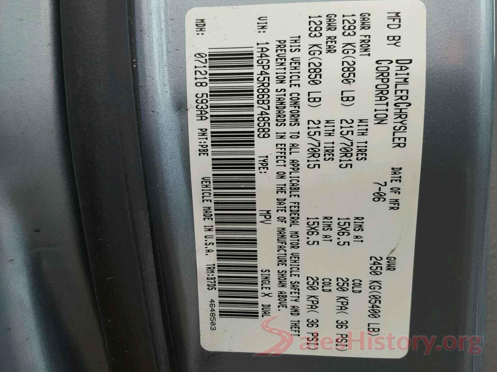 1HGCR2F39HA106910 2006 CHRYSLER MINIVAN