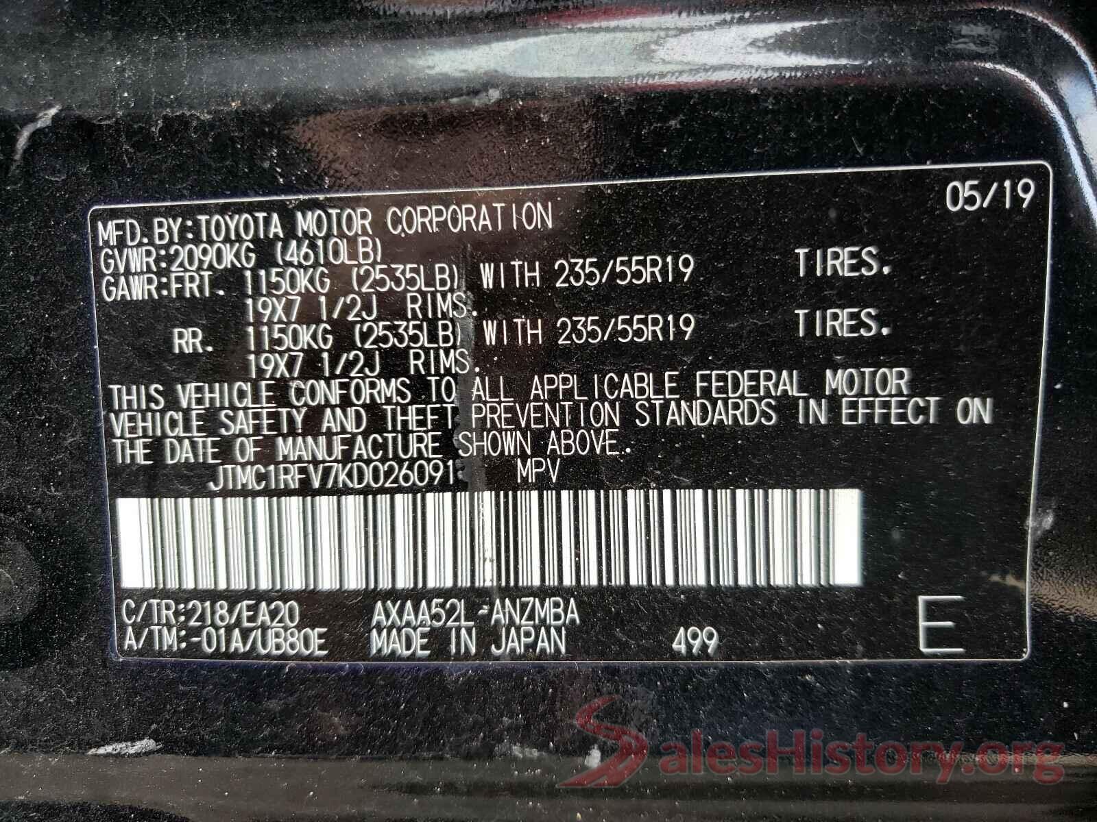 JTMC1RFV7KD026091 2019 TOYOTA RAV4