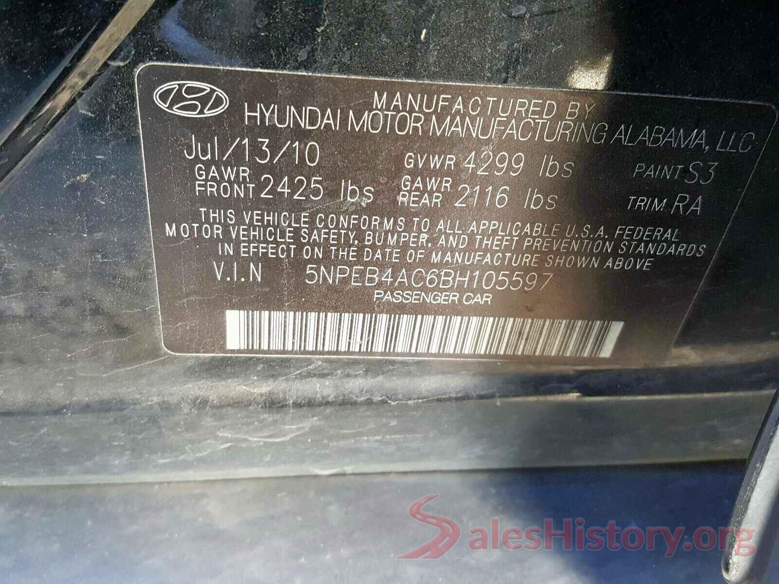 1C4PJLDB6JD531562 2011 HYUNDAI SONATA