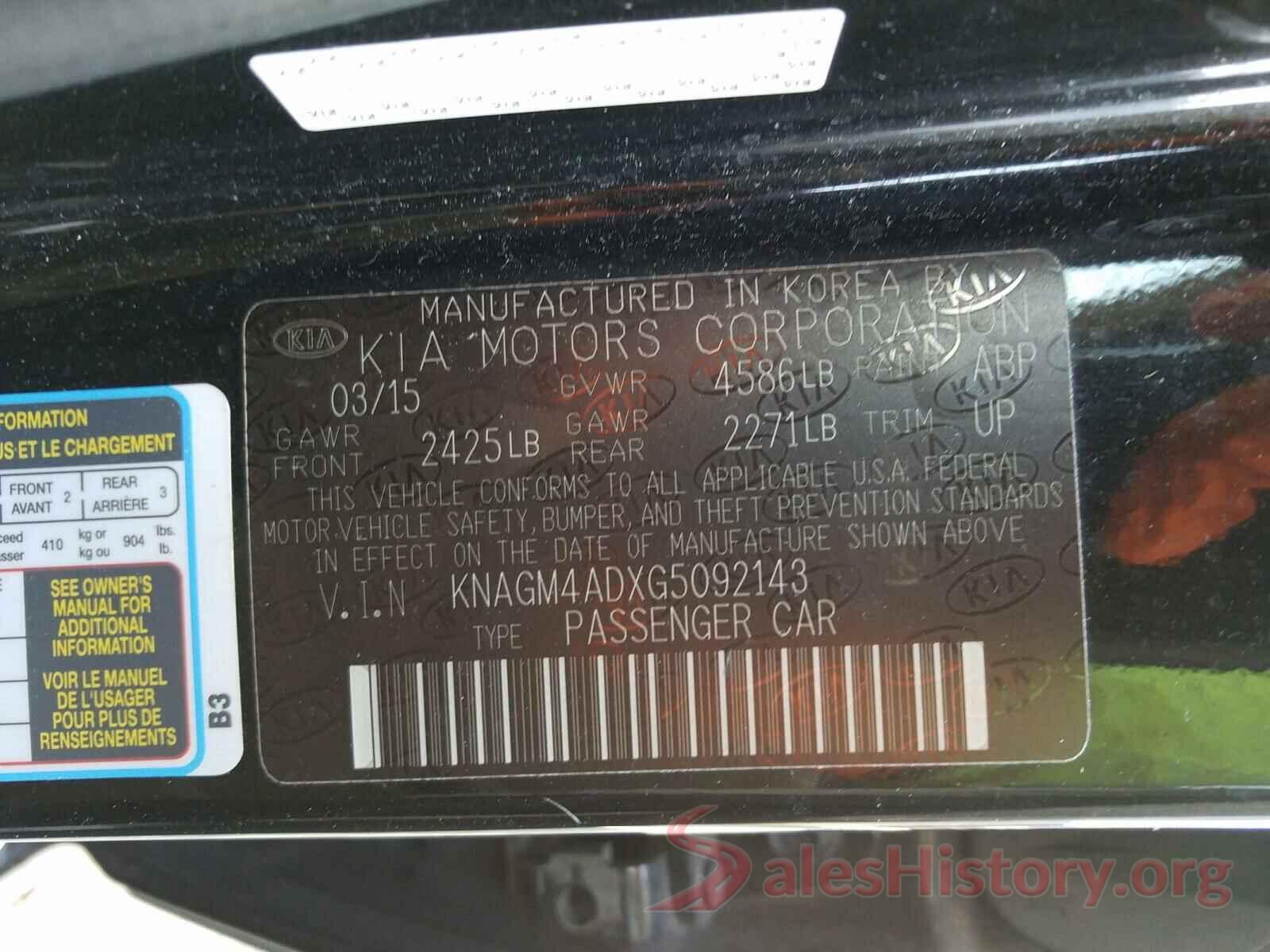 KNAGM4ADXG5092143 2016 KIA OPTIMA