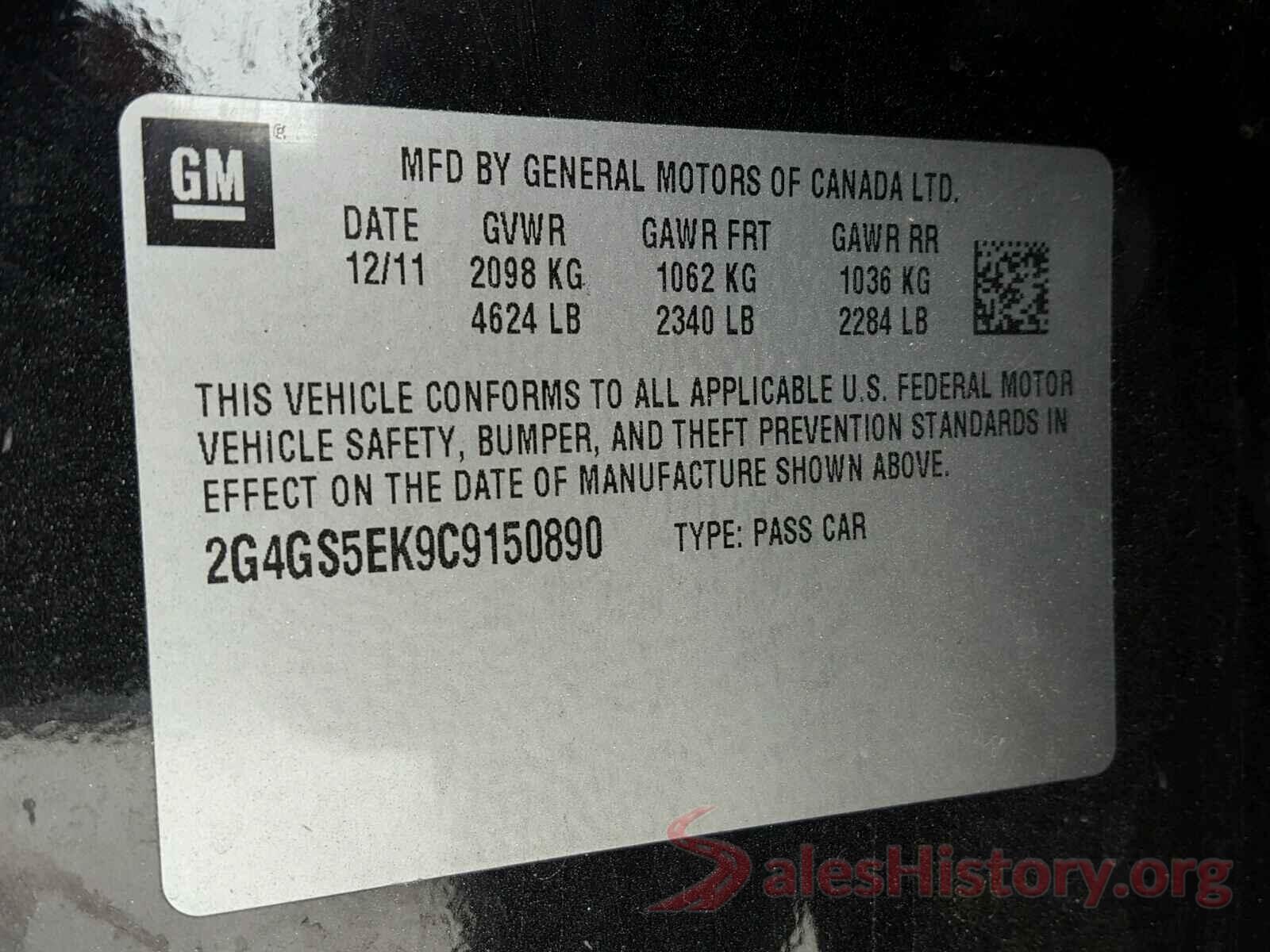 3VWC57BU9KM091404 2012 BUICK REGAL