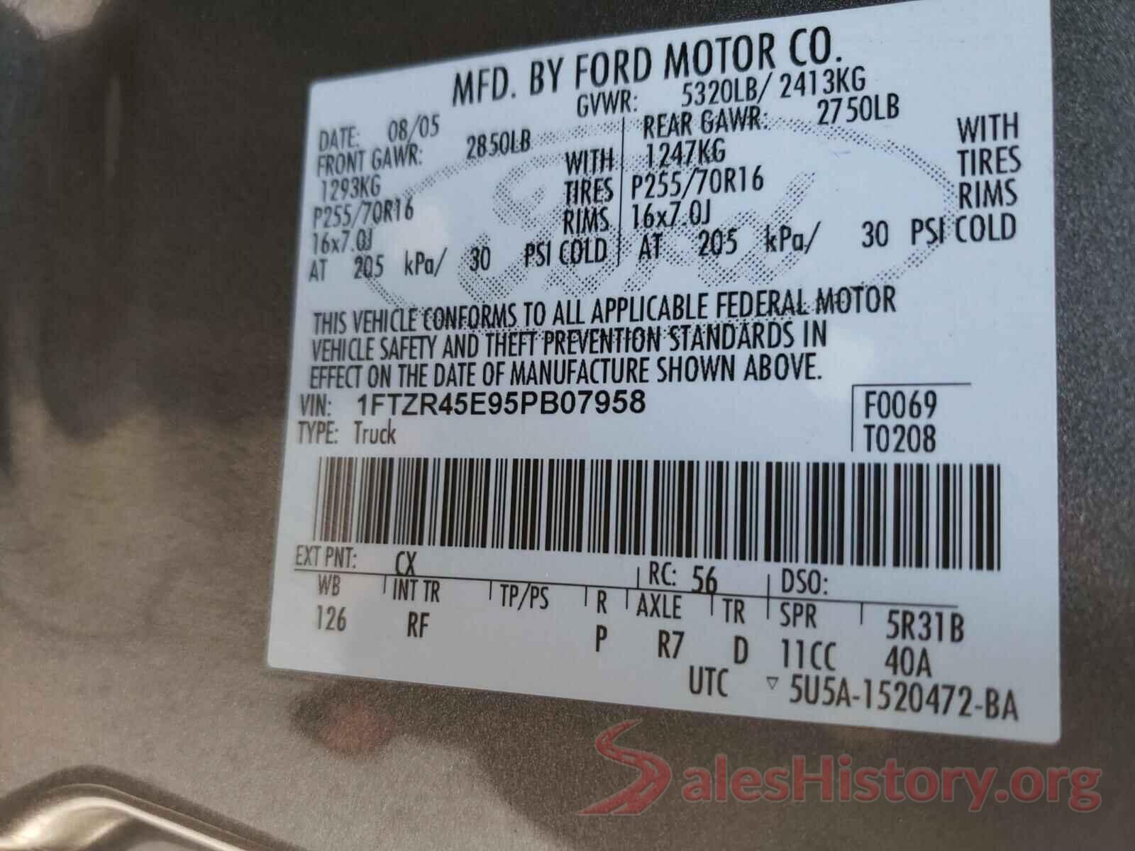 5XXGT4L31JG235638 2005 FORD RANGER