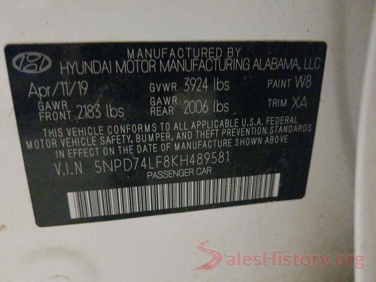 5NPD74LF8KH489581 2019 HYUNDAI ELANTRA