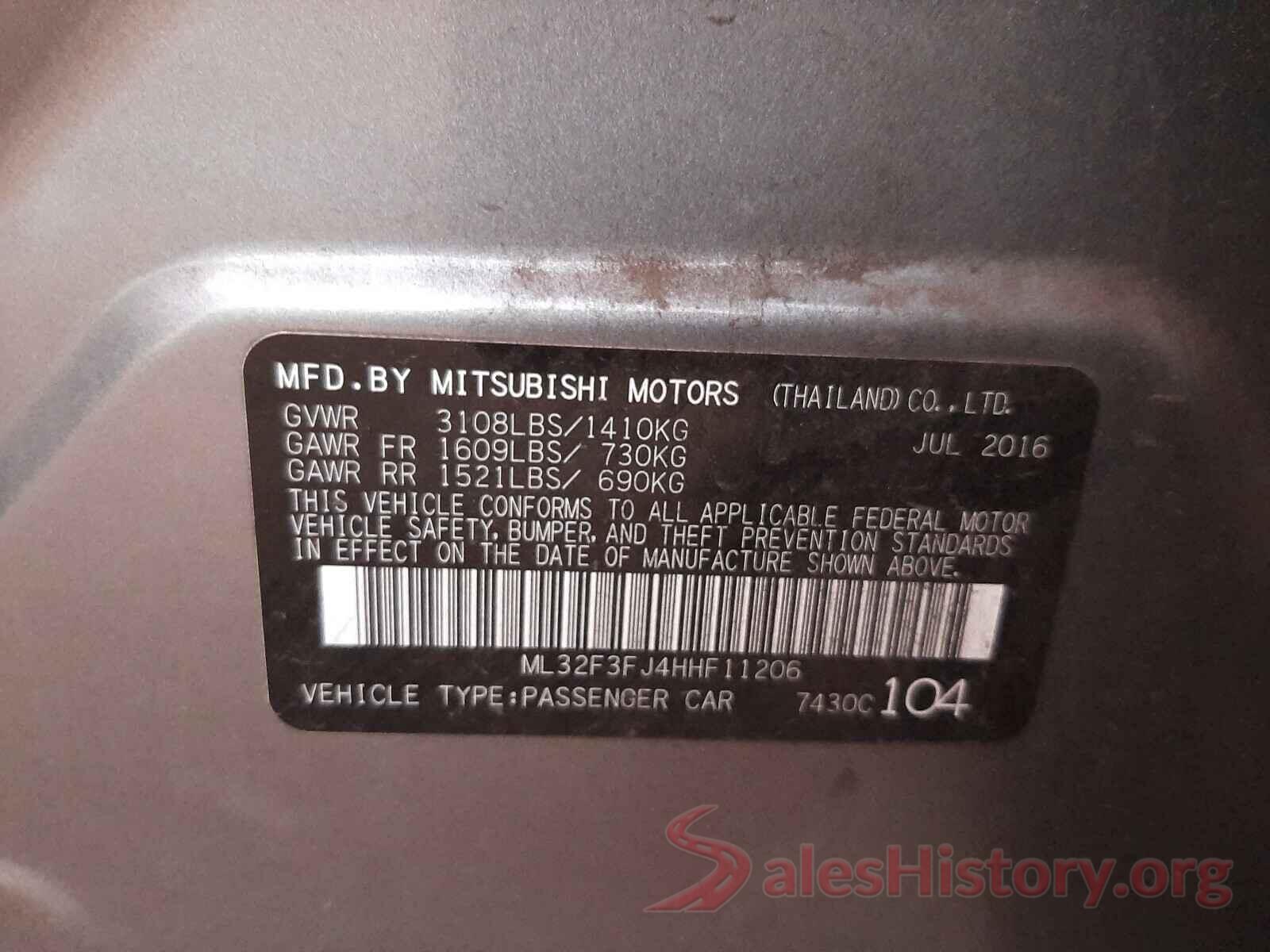 ML32F3FJ4HHF11206 2017 MITSUBISHI MIRAGE