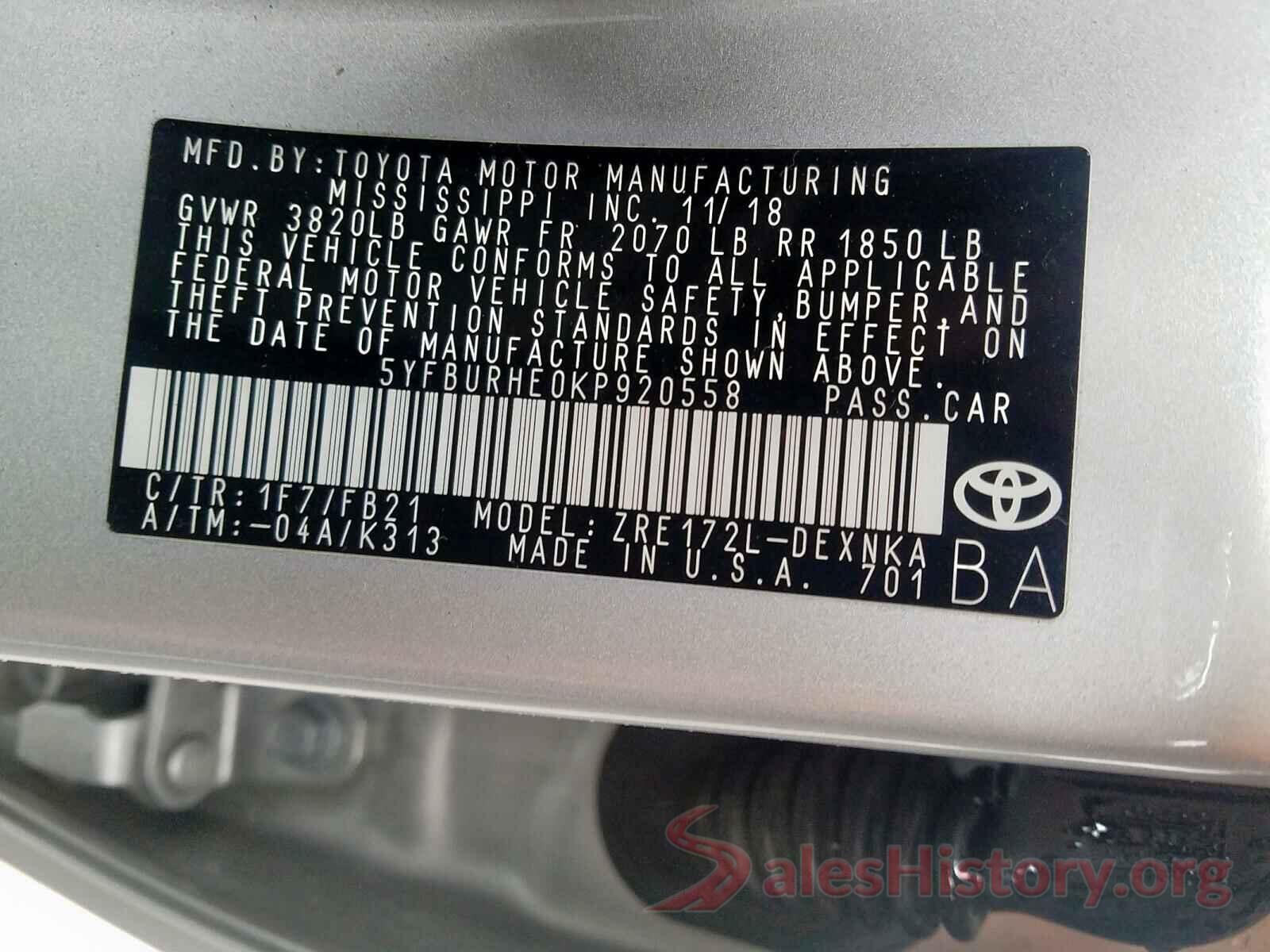 5YFBURHE0KP920558 2019 TOYOTA COROLLA