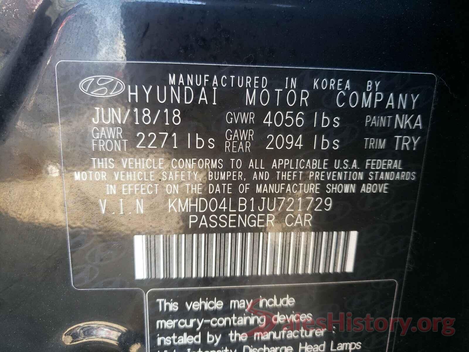 KMHD04LB1JU721729 2018 HYUNDAI ELANTRA