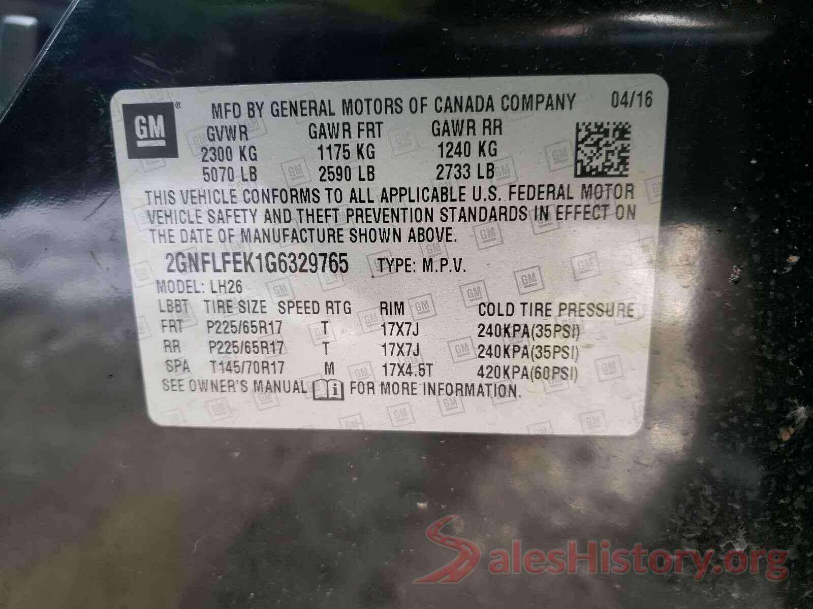 2GNFLFEK1G6329765 2016 CHEVROLET EQUINOX