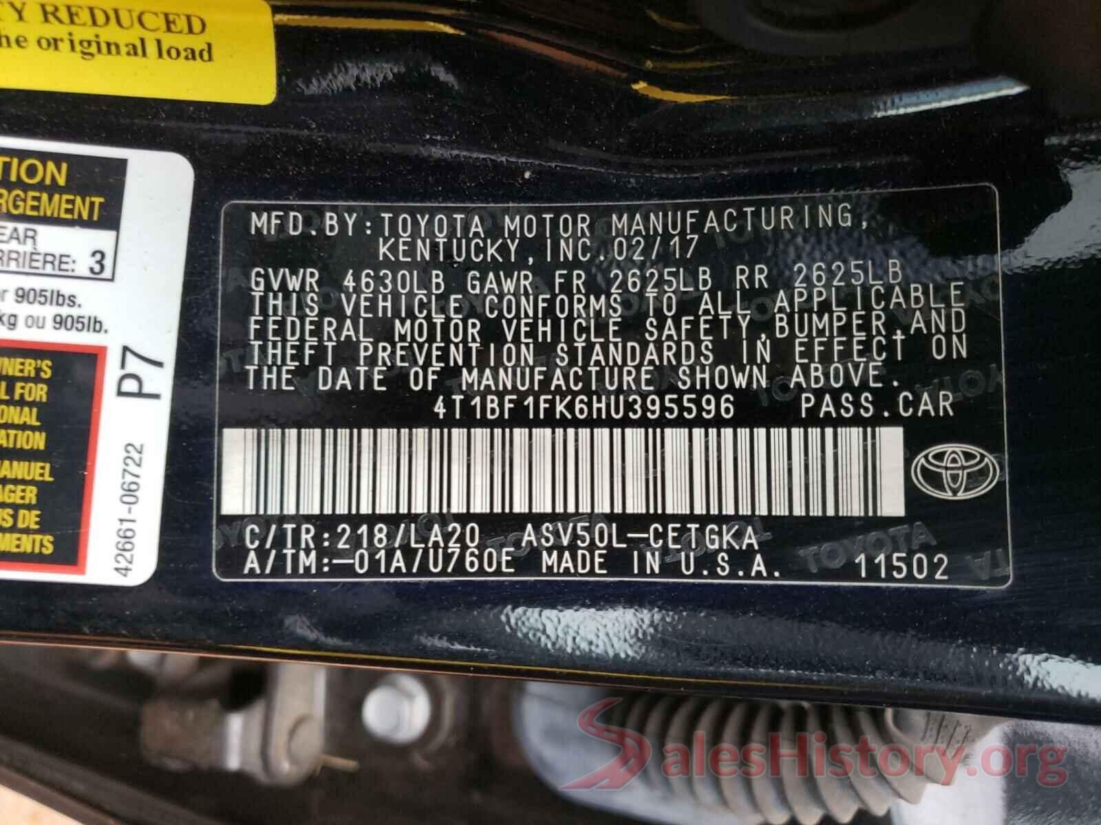 4T1BF1FK6HU395596 2017 TOYOTA CAMRY