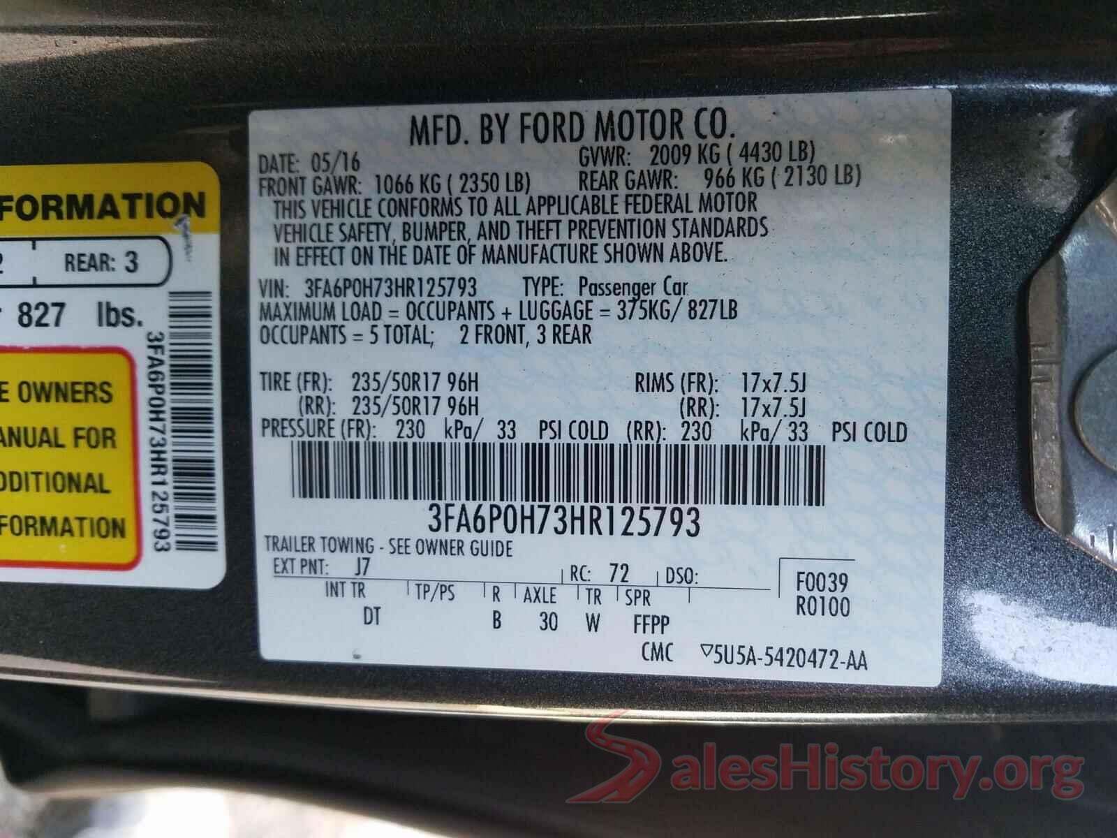 3FA6P0H73HR125793 2017 FORD FUSION