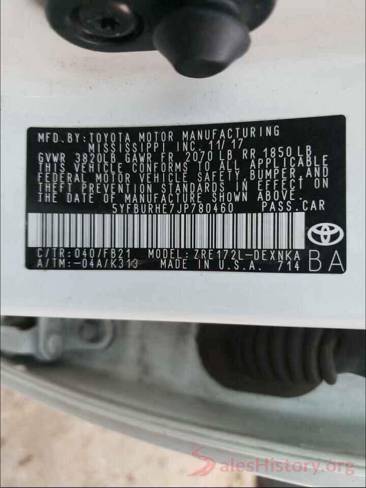 5YFBURHE7JP780460 2018 TOYOTA COROLLA