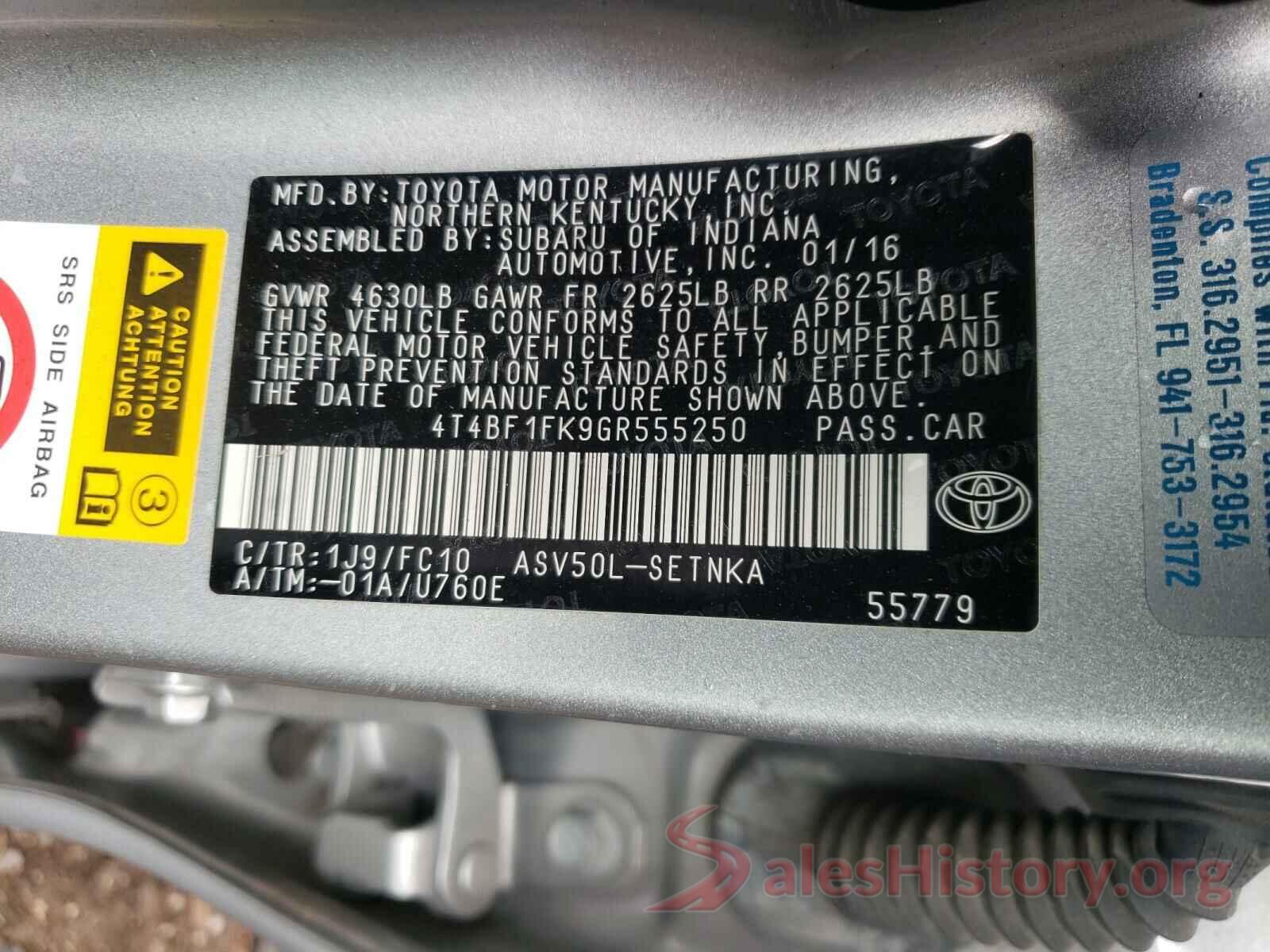 4T4BF1FK9GR555250 2016 TOYOTA CAMRY