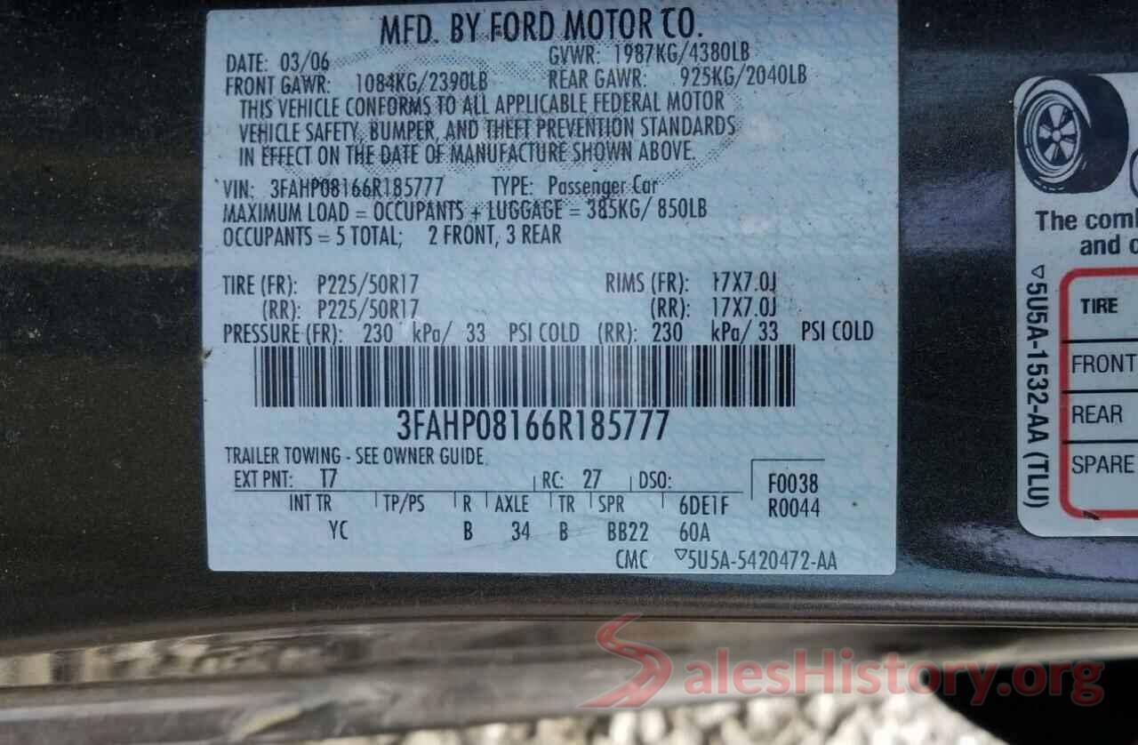 KNAFK5A87G5585272 2006 FORD FUSION