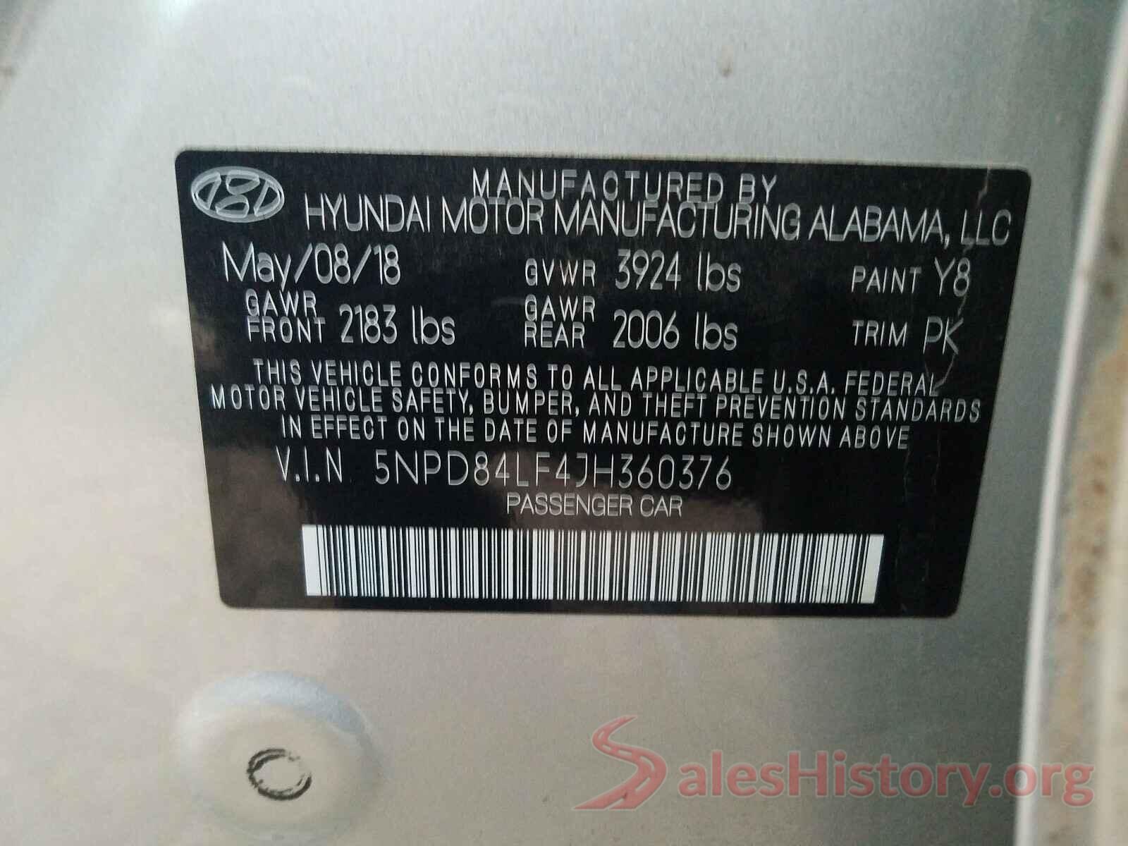 5NPD84LF4JH360376 2018 HYUNDAI ELANTRA