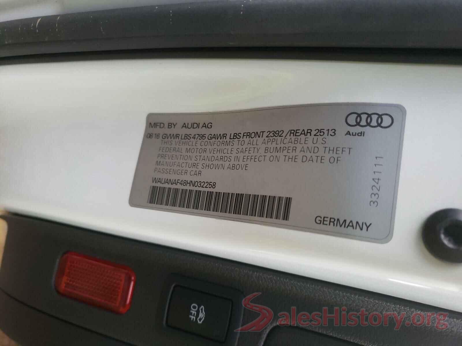 WAUANAF48HN032258 2017 AUDI A4