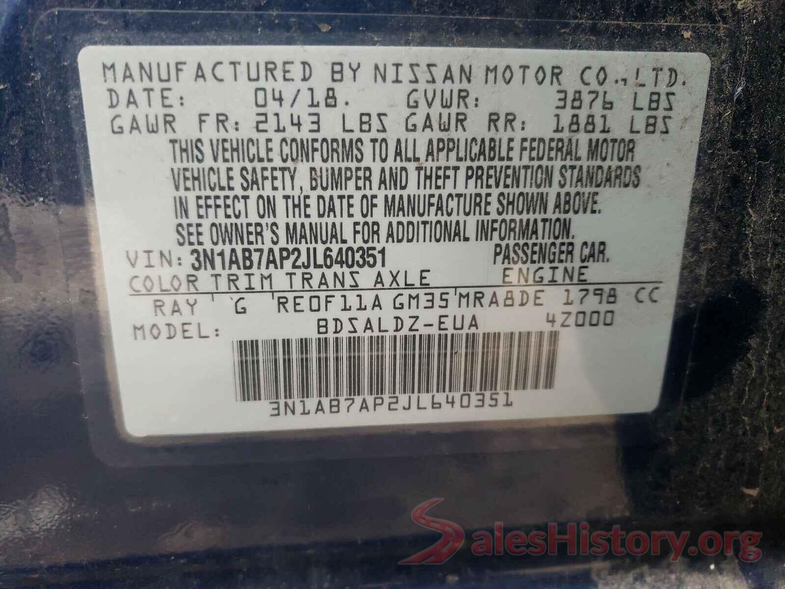 3N1AB7AP2JL640351 2018 NISSAN SENTRA