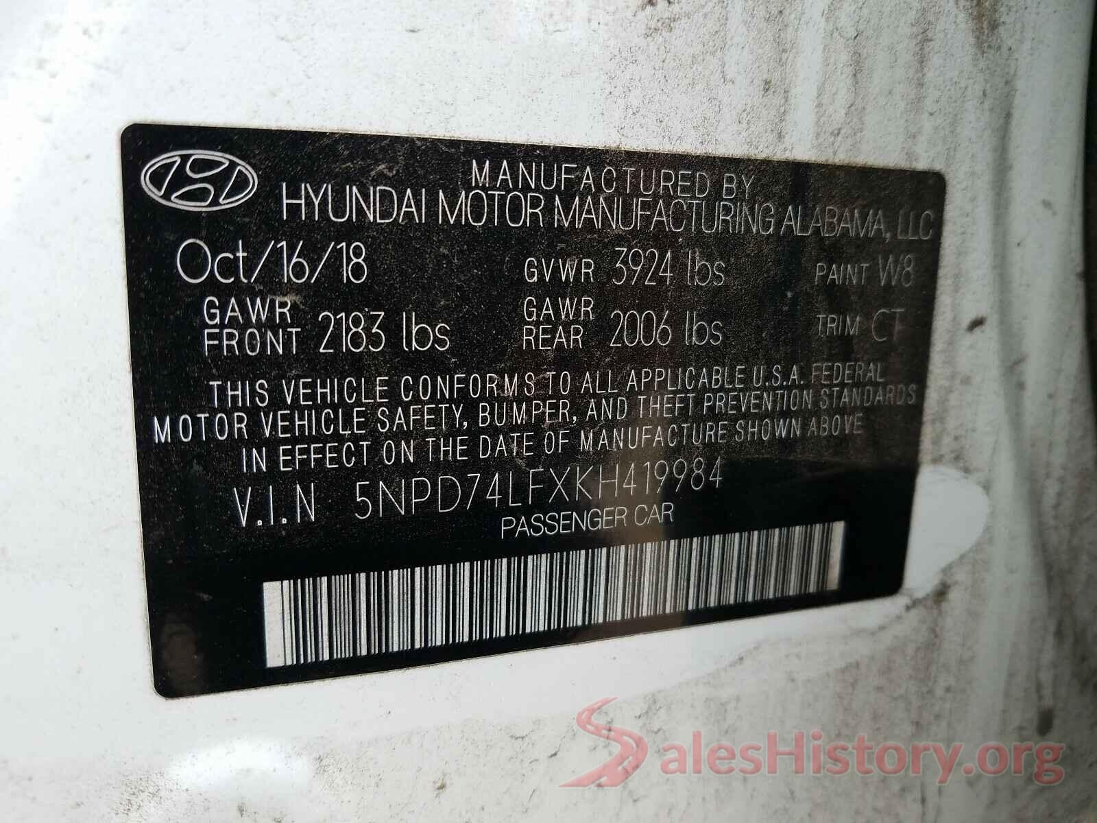 5NPD74LFXKH419984 2019 HYUNDAI ELANTRA