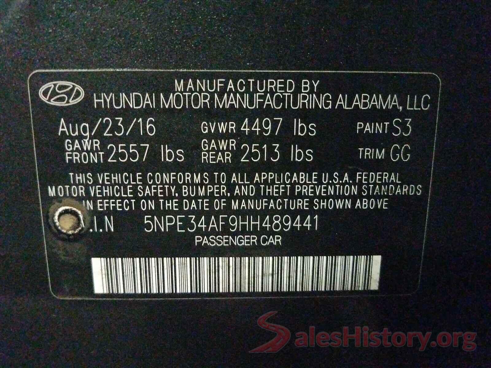 5NPE34AF9HH489441 2017 HYUNDAI SONATA