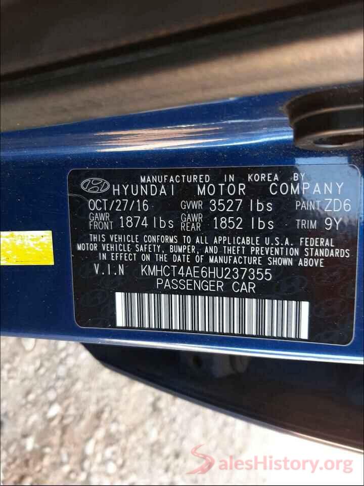 KMHCT4AE6HU237355 2017 HYUNDAI ACCENT