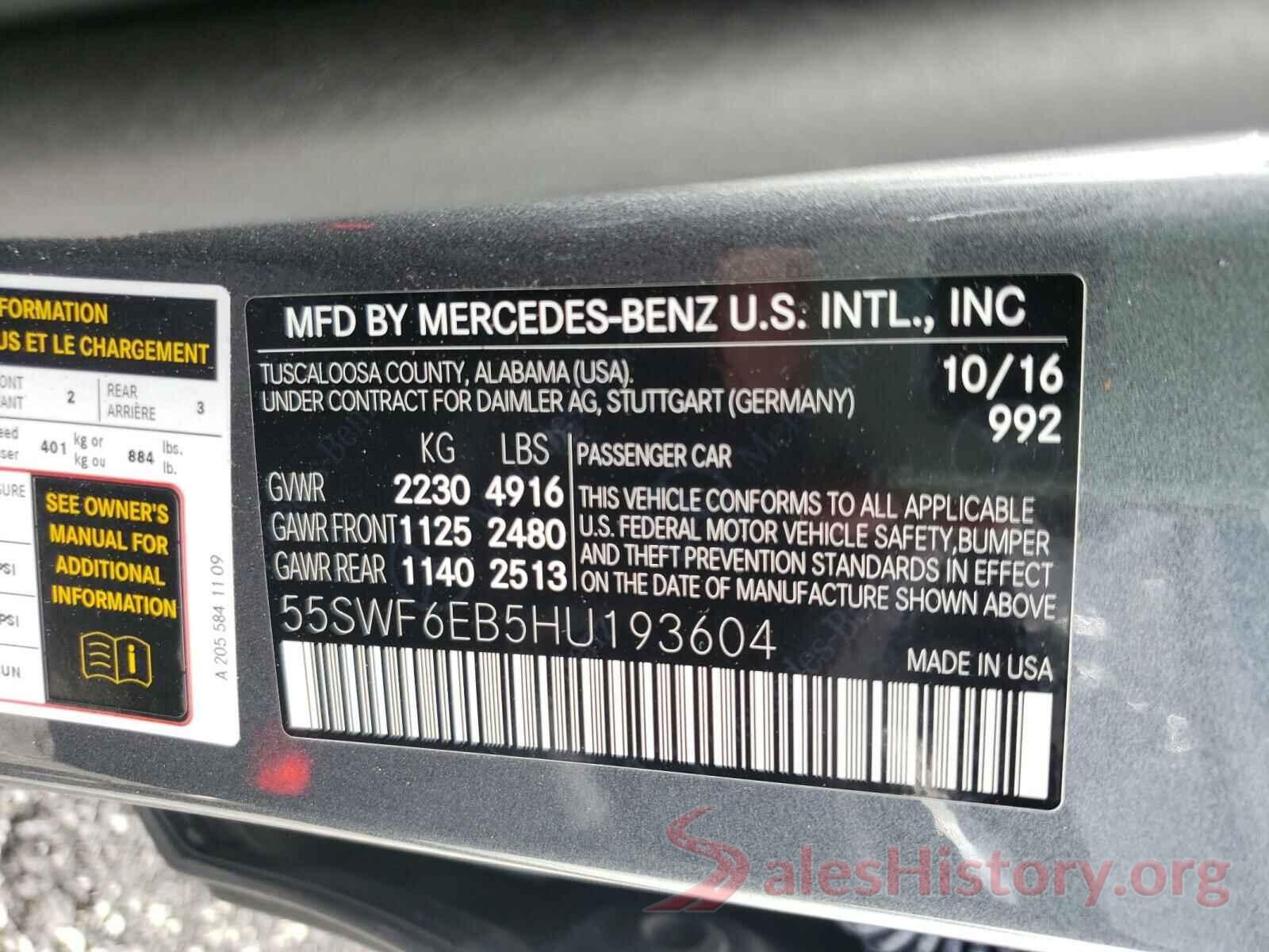 55SWF6EB5HU193604 2017 MERCEDES-BENZ C CLASS