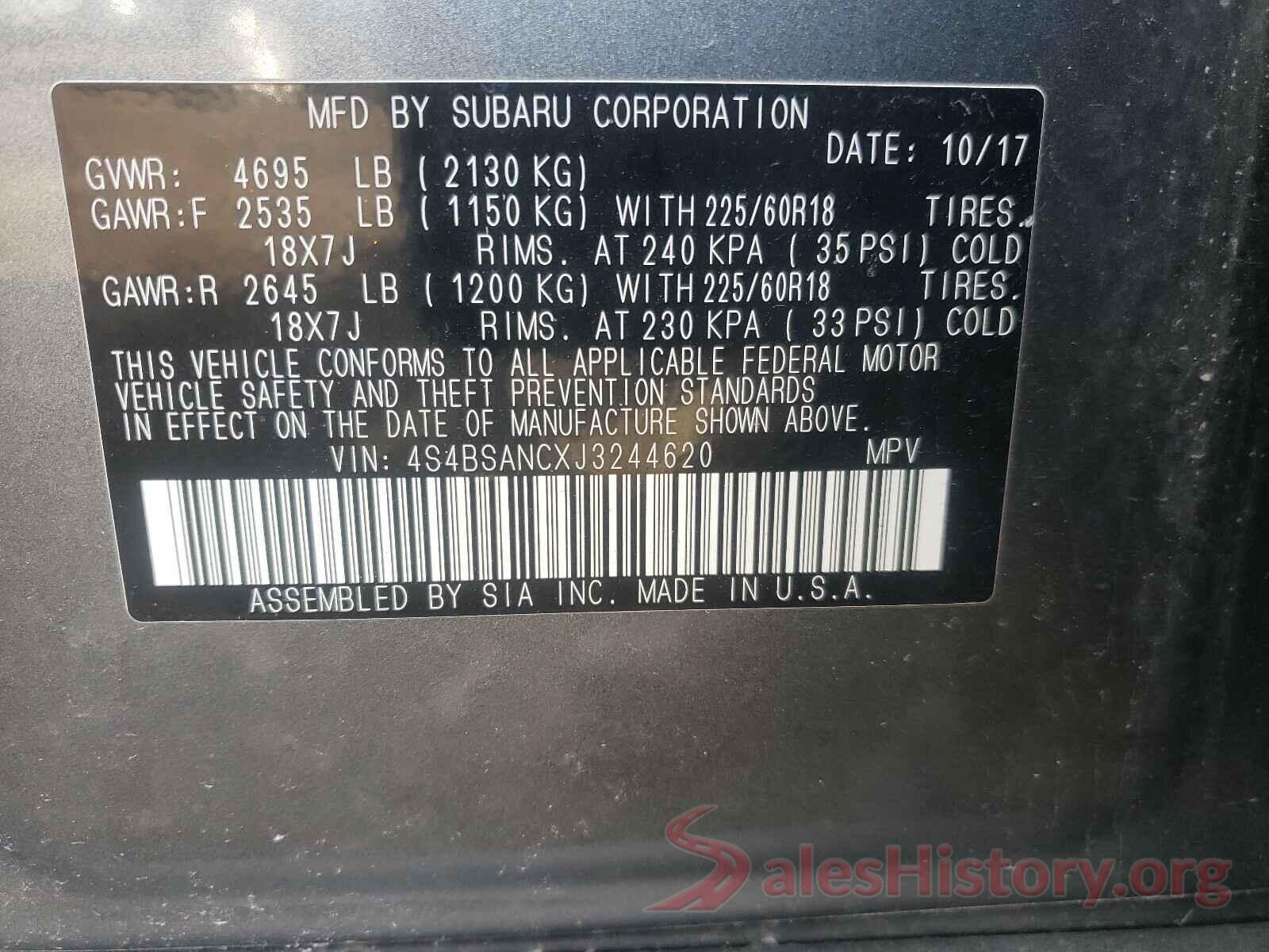 4S4BSANCXJ3244620 2018 SUBARU OUTBACK