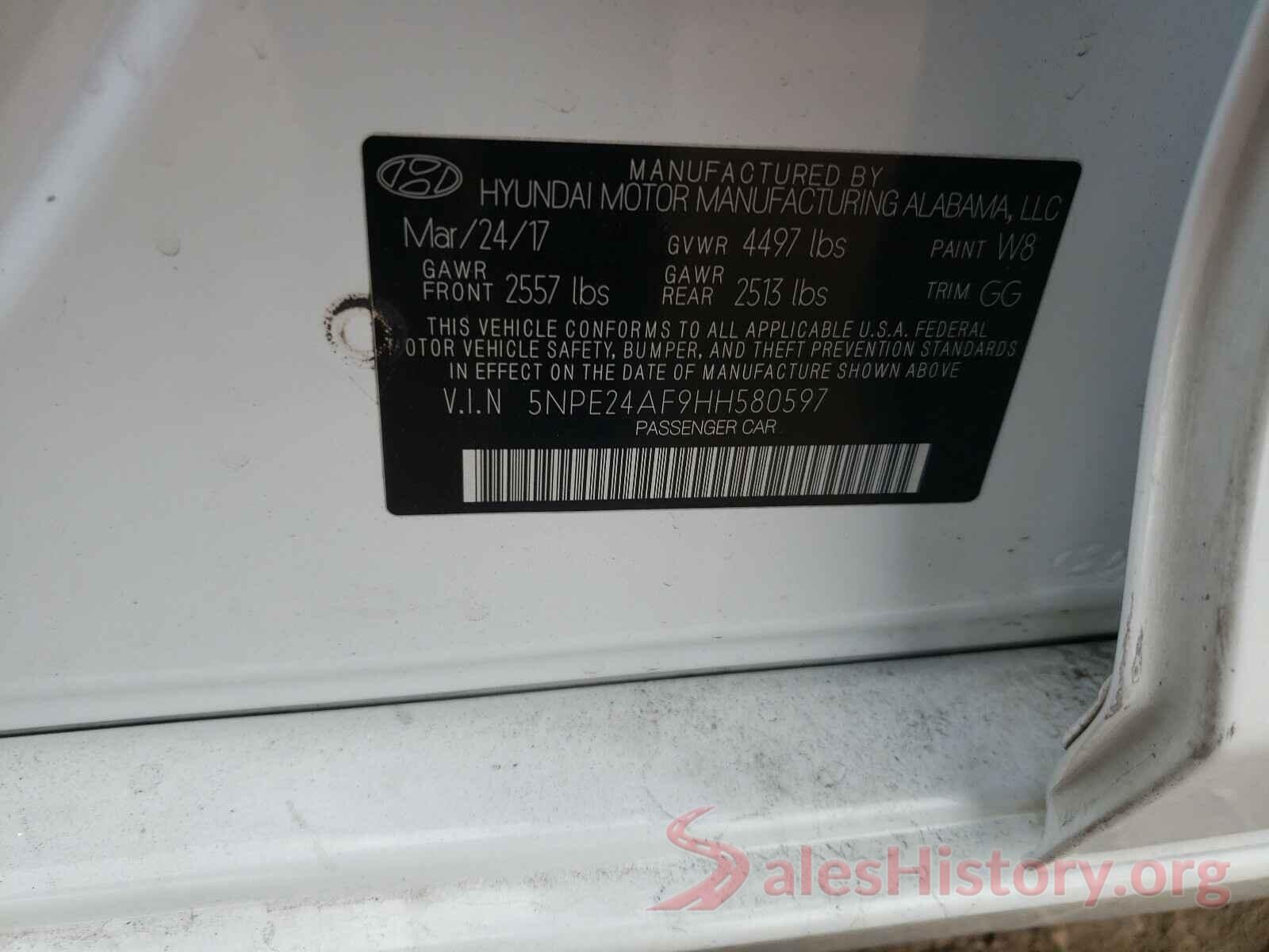 5NPE24AF9HH580597 2017 HYUNDAI SONATA