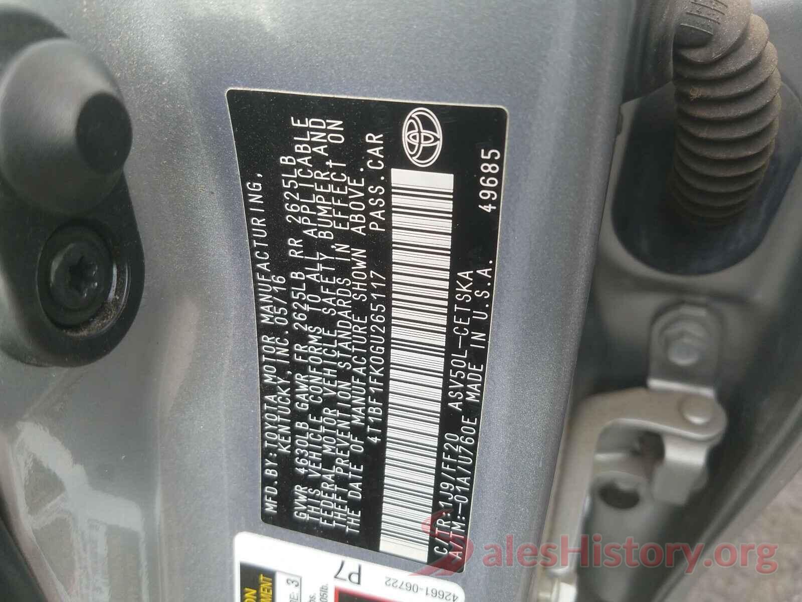 4T1BF1FK0GU265117 2016 TOYOTA CAMRY