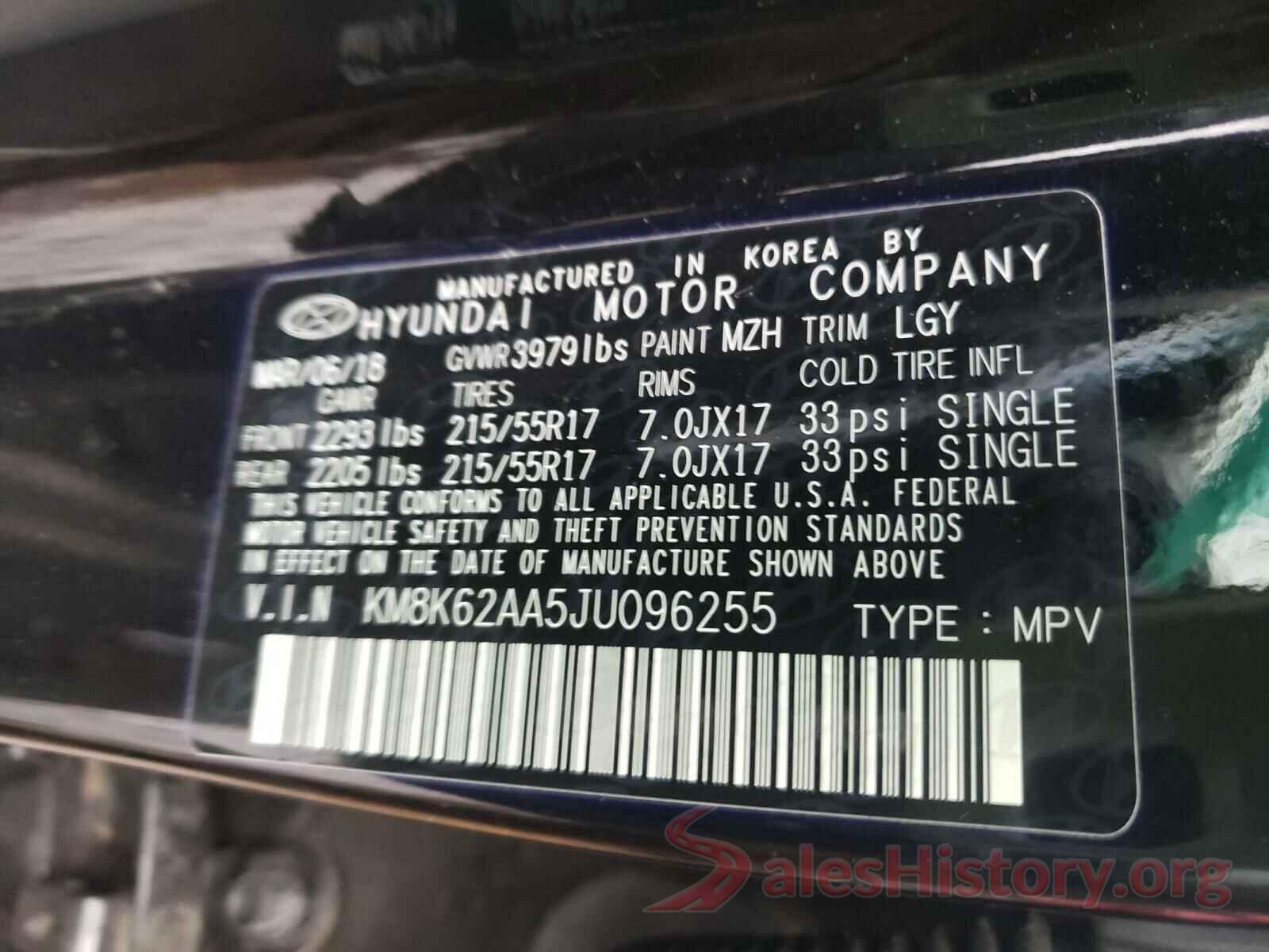 KM8K62AA5JU096255 2018 HYUNDAI KONA