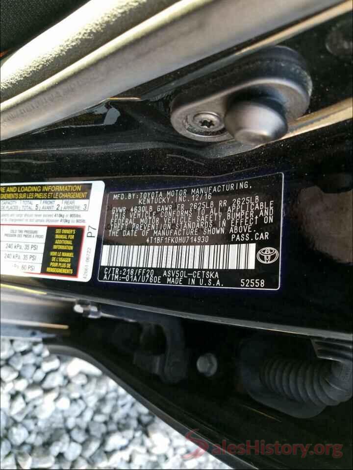 4T1BF1FK0HU714930 2017 TOYOTA CAMRY