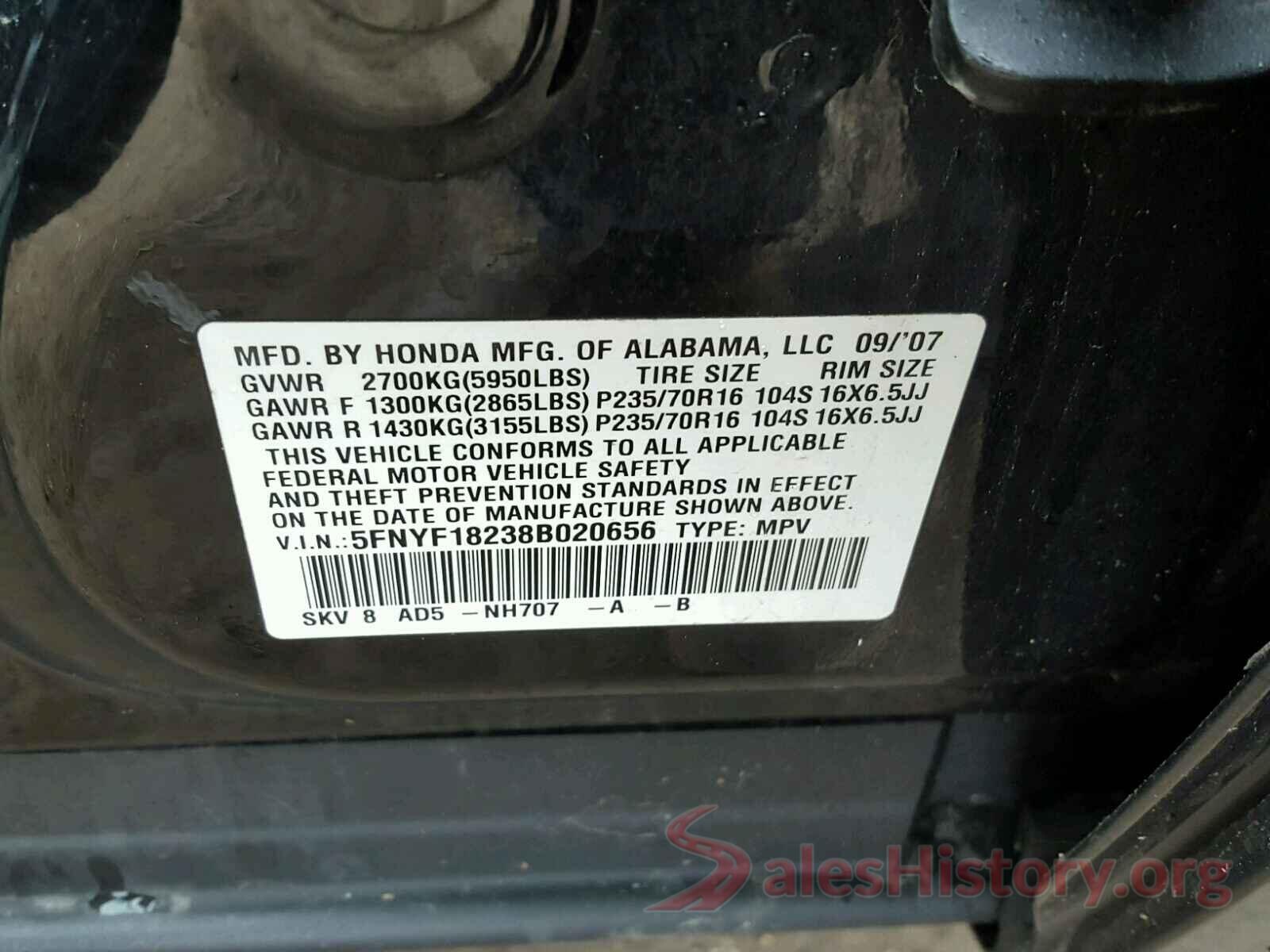 JTDEPMAEXMJ166268 2008 HONDA PILOT