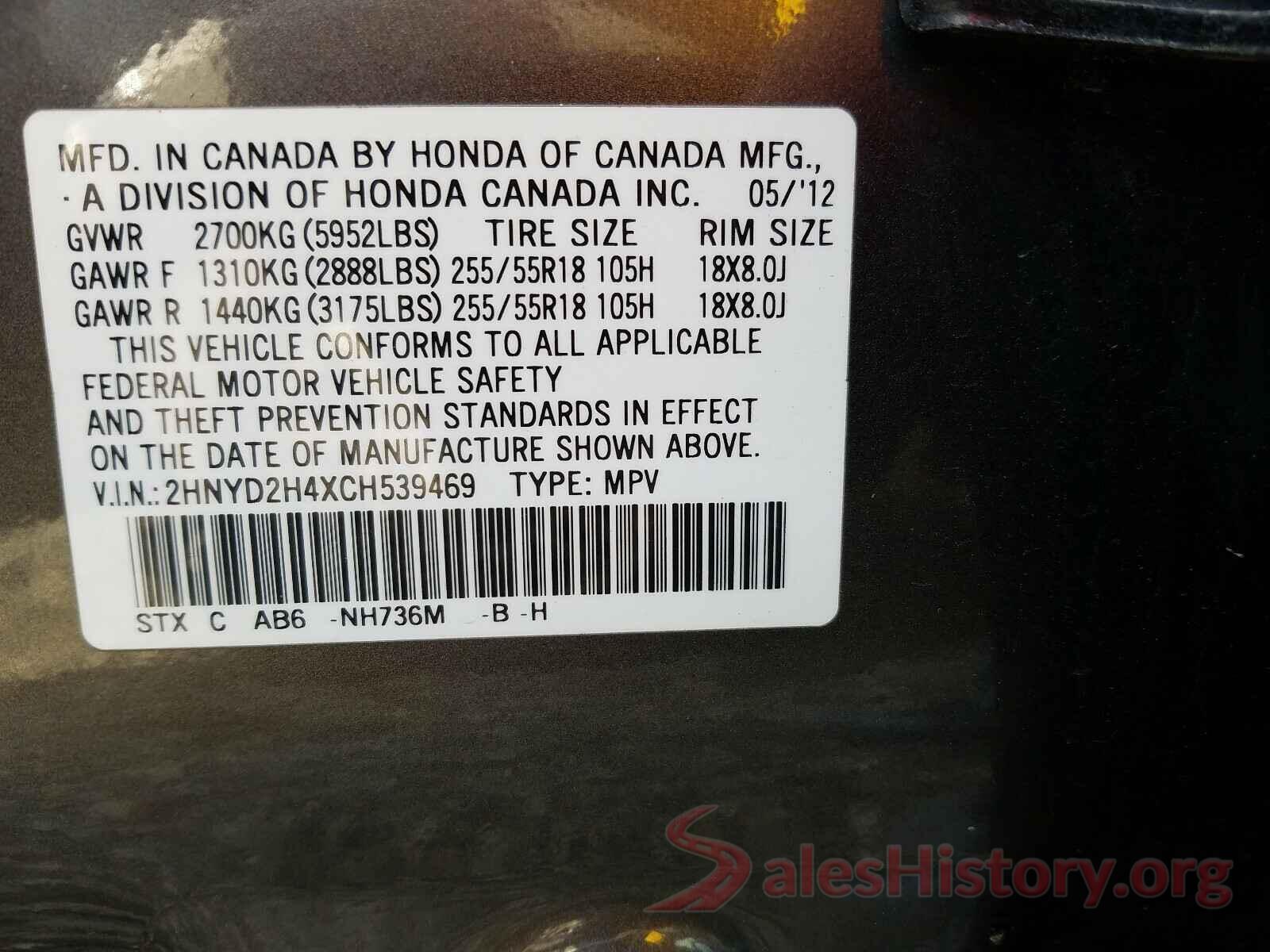 19XFC2F50JE032746 2012 ACURA MDX