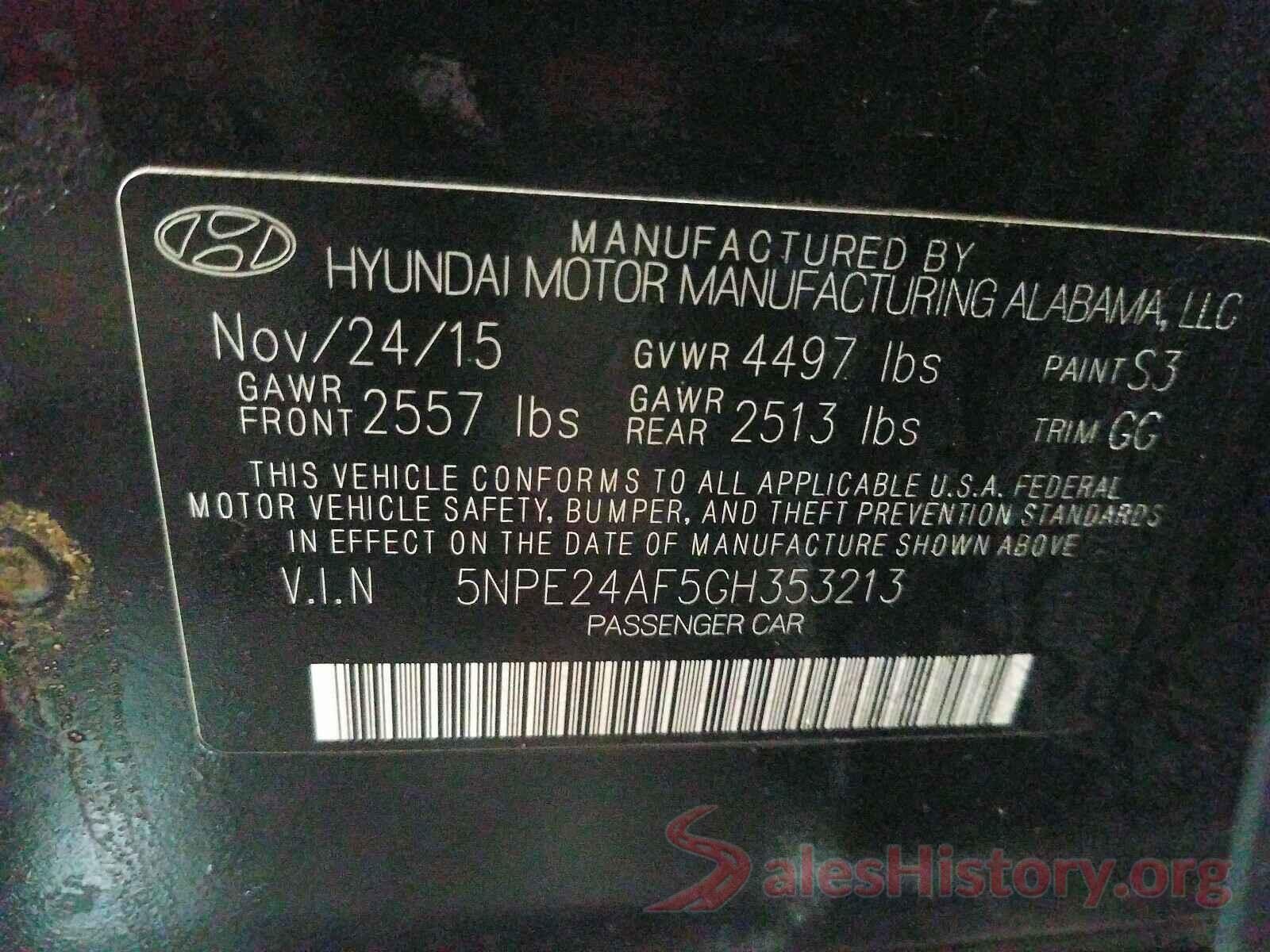 5NPE24AF5GH353213 2016 HYUNDAI SONATA