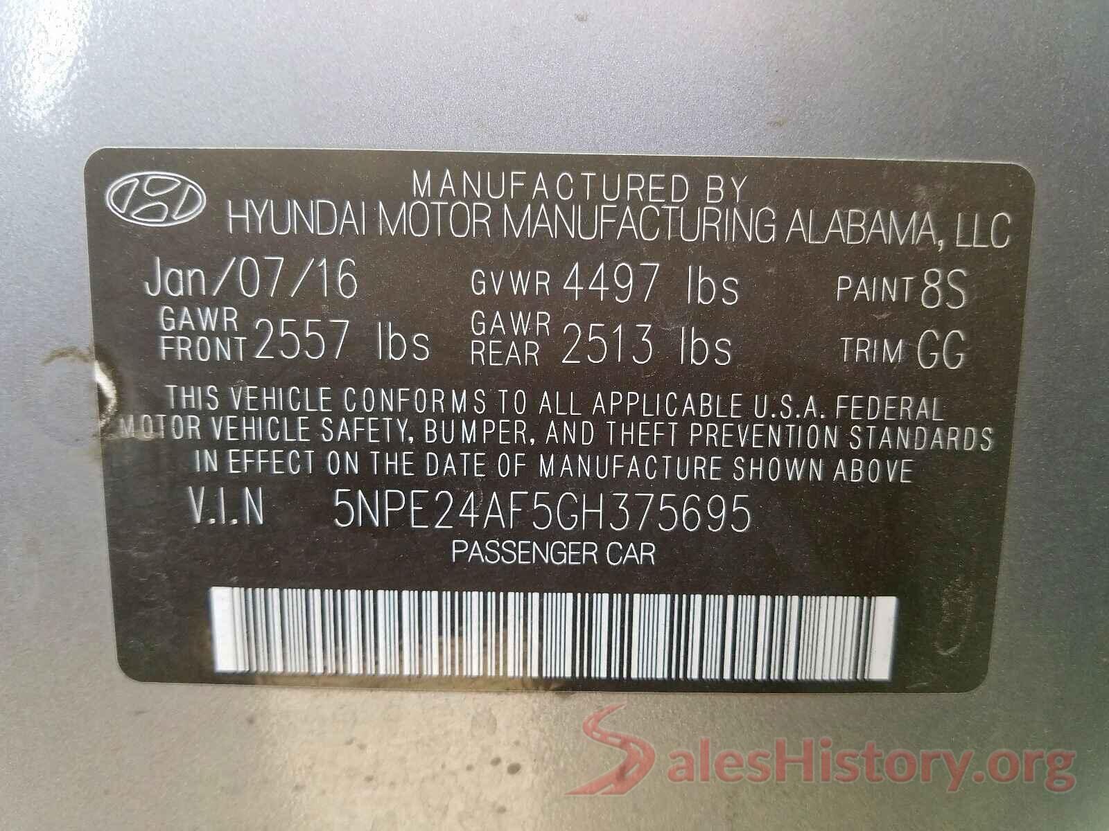 5NPE34AF6KH744778 2016 HYUNDAI SONATA