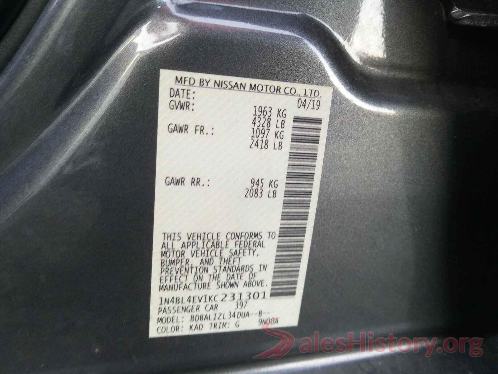 1N4BL4EV1KC231301 2019 NISSAN ALTIMA