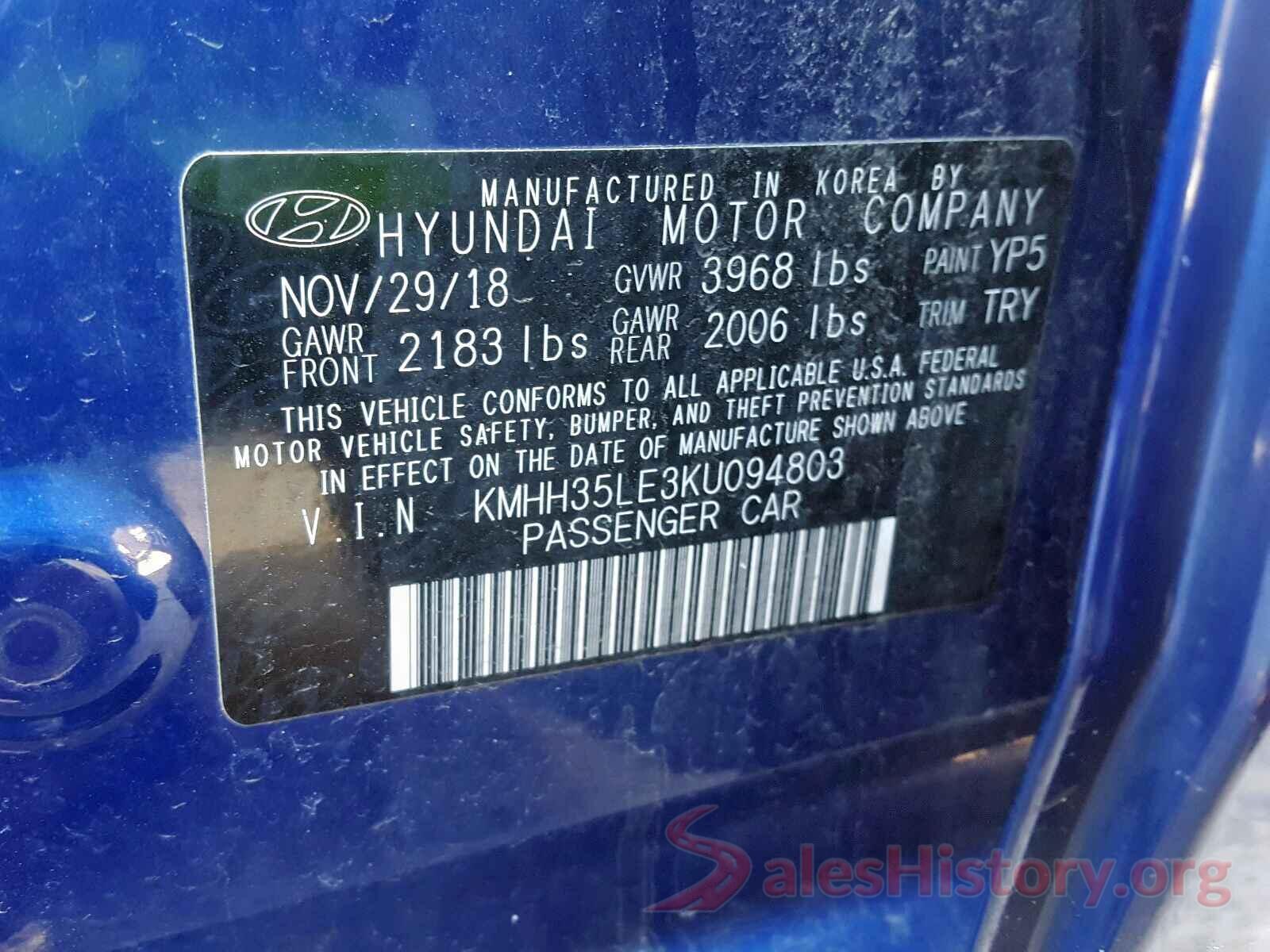 1N4BL4BV6KC253220 2019 HYUNDAI ELANTRA