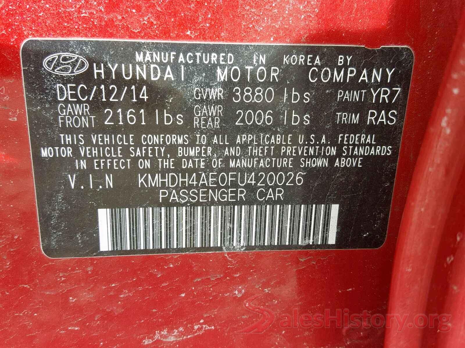 2T2ZZMCA0KC125769 2015 HYUNDAI ELANTRA