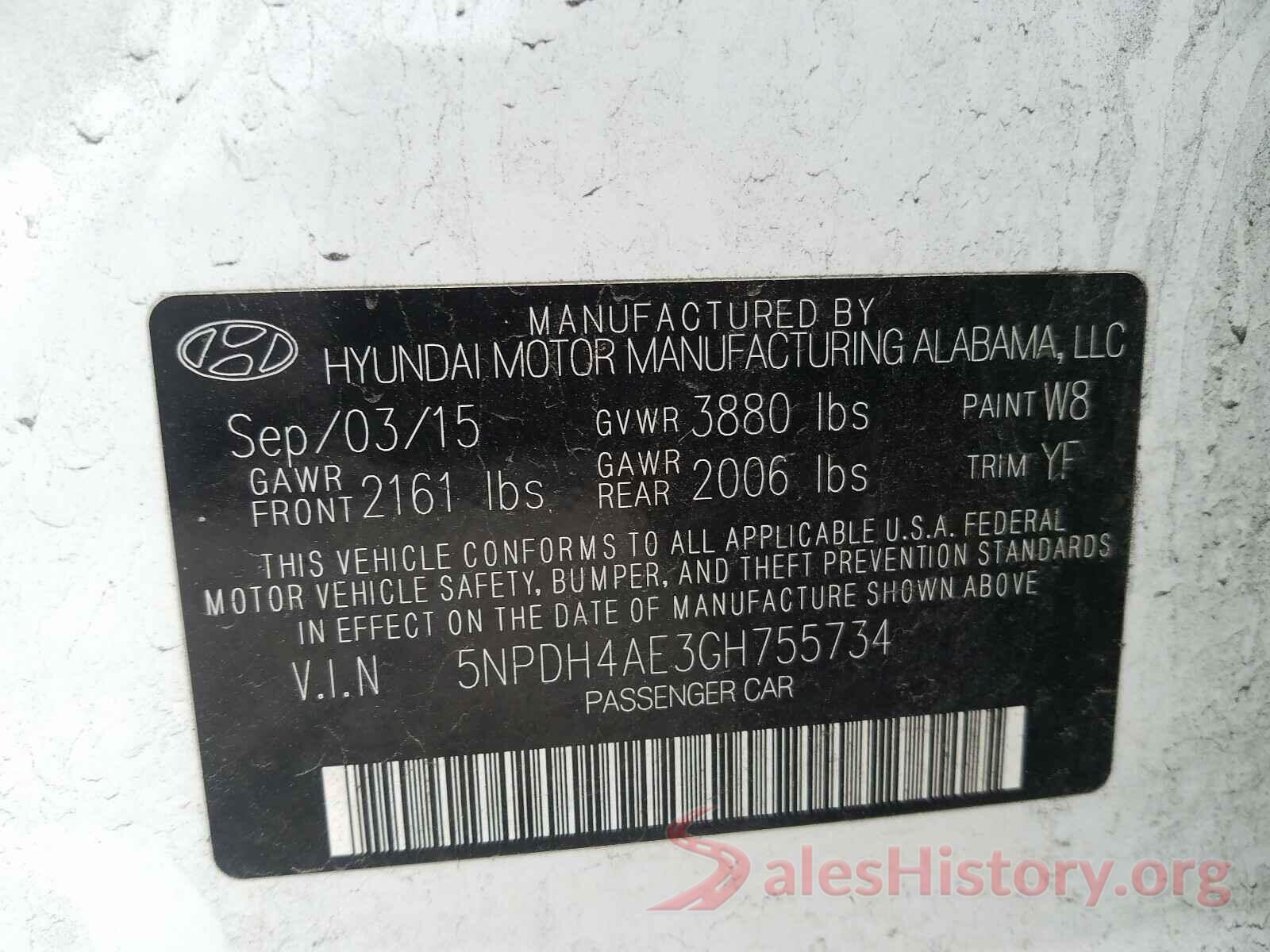 5NPDH4AE3GH755734 2016 HYUNDAI ELANTRA